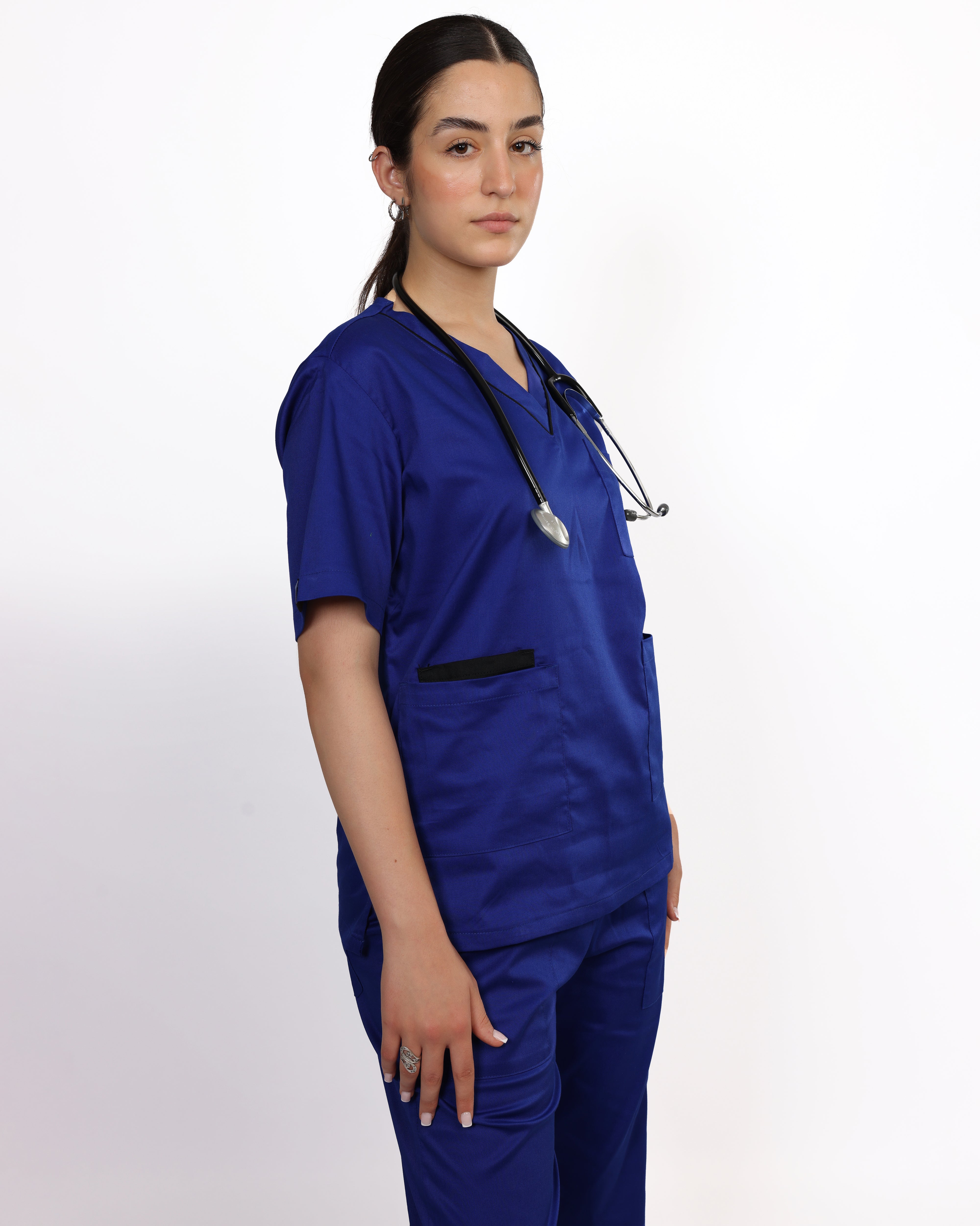 Pyjama de Bloc Col V Stretch Femme - Bleu Roi