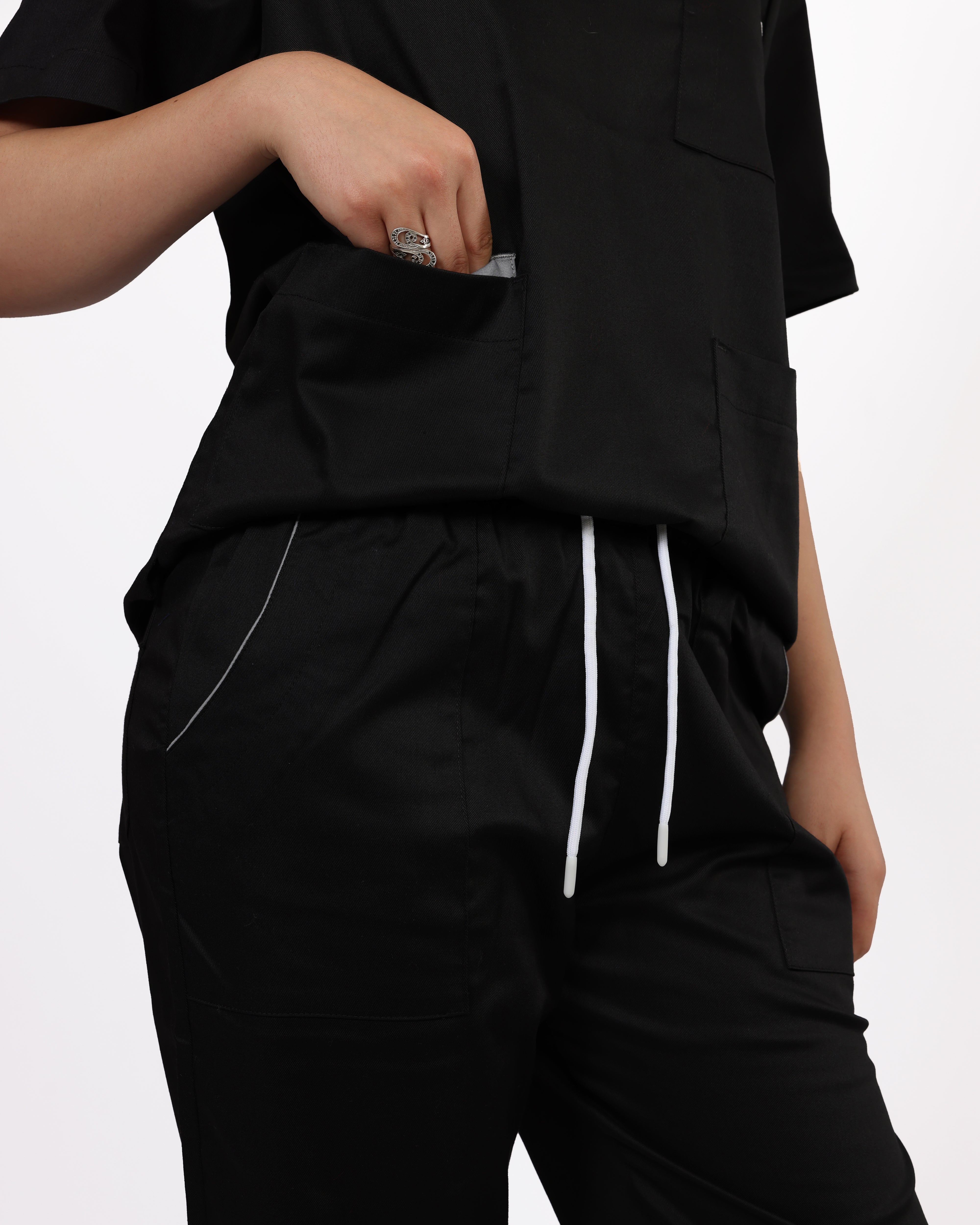 Pyjama de Bloc Col V Stretch Femme - Noir
