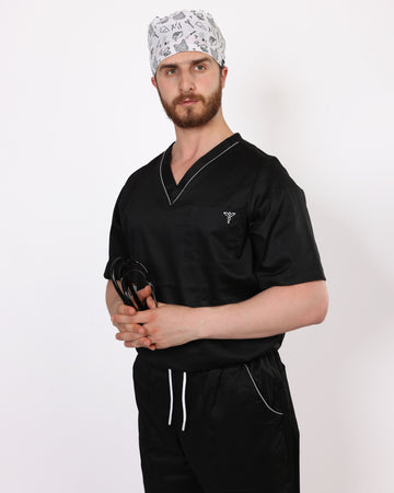 Pyjama de Bloc Col V Stretch Homme - Noir