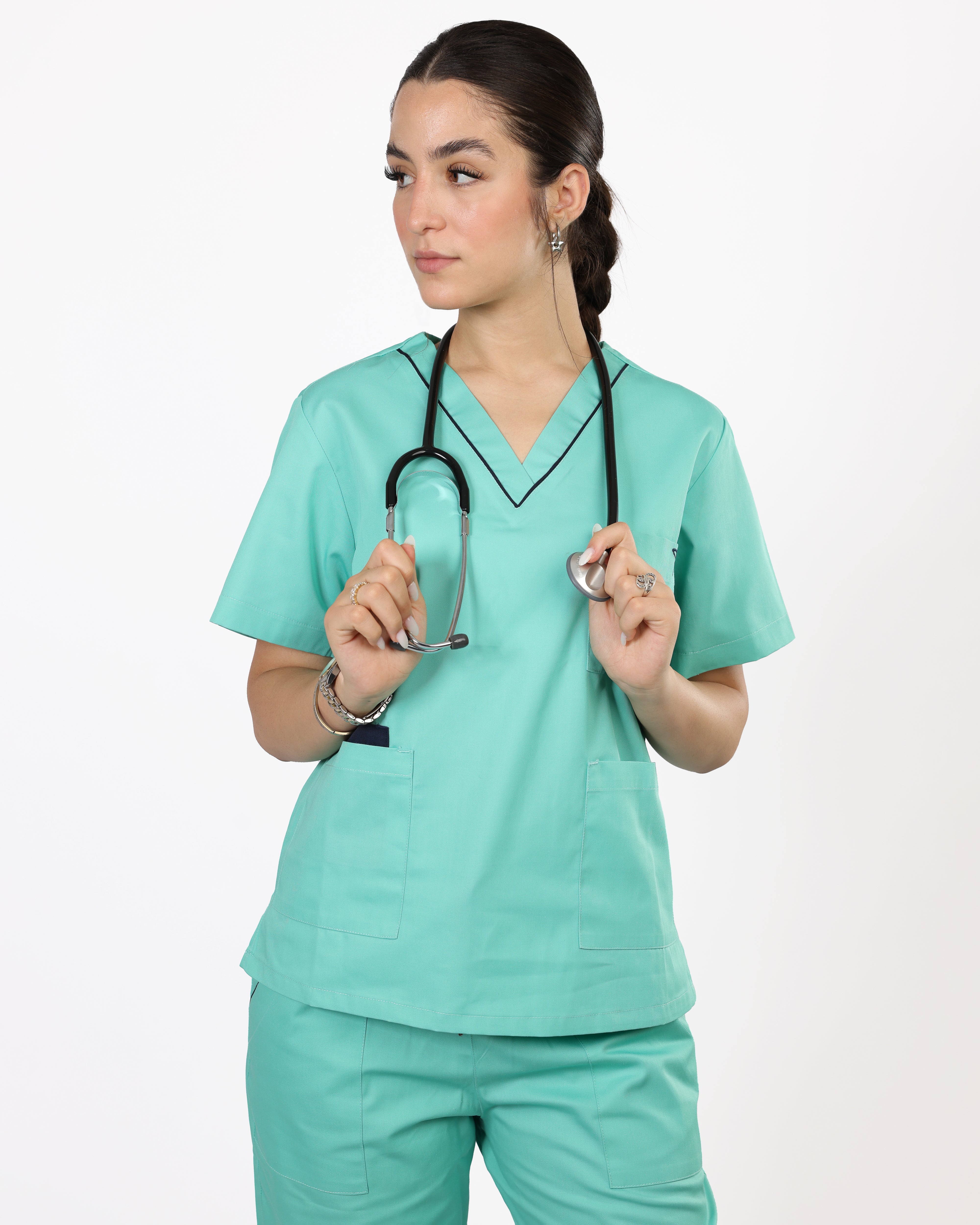 Pyjama de Bloc Col V Femme - Vert D'Eau