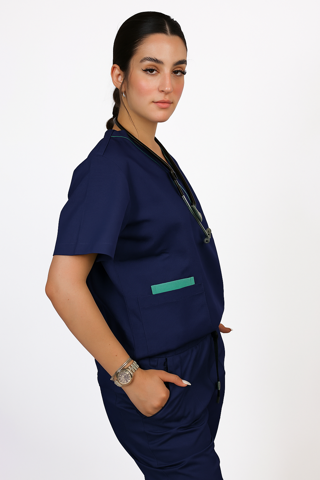 Pyjama de Bloc Col V Femme - Bleu Marine