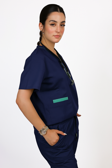 Pyjama de Bloc Col V Femme - Bleu Marine