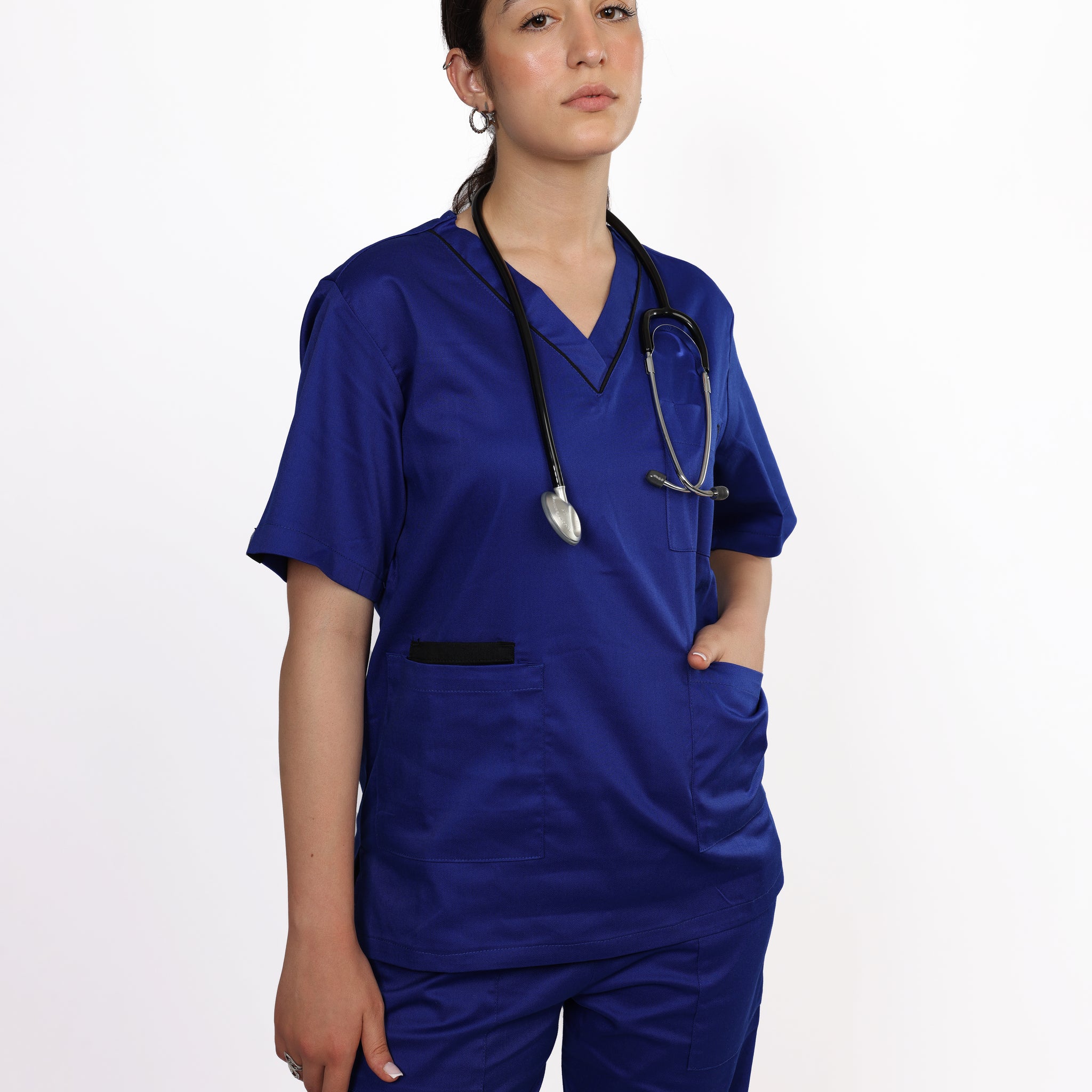 Pyjama de Bloc Col V Stretch Femme - Bleu Roi
