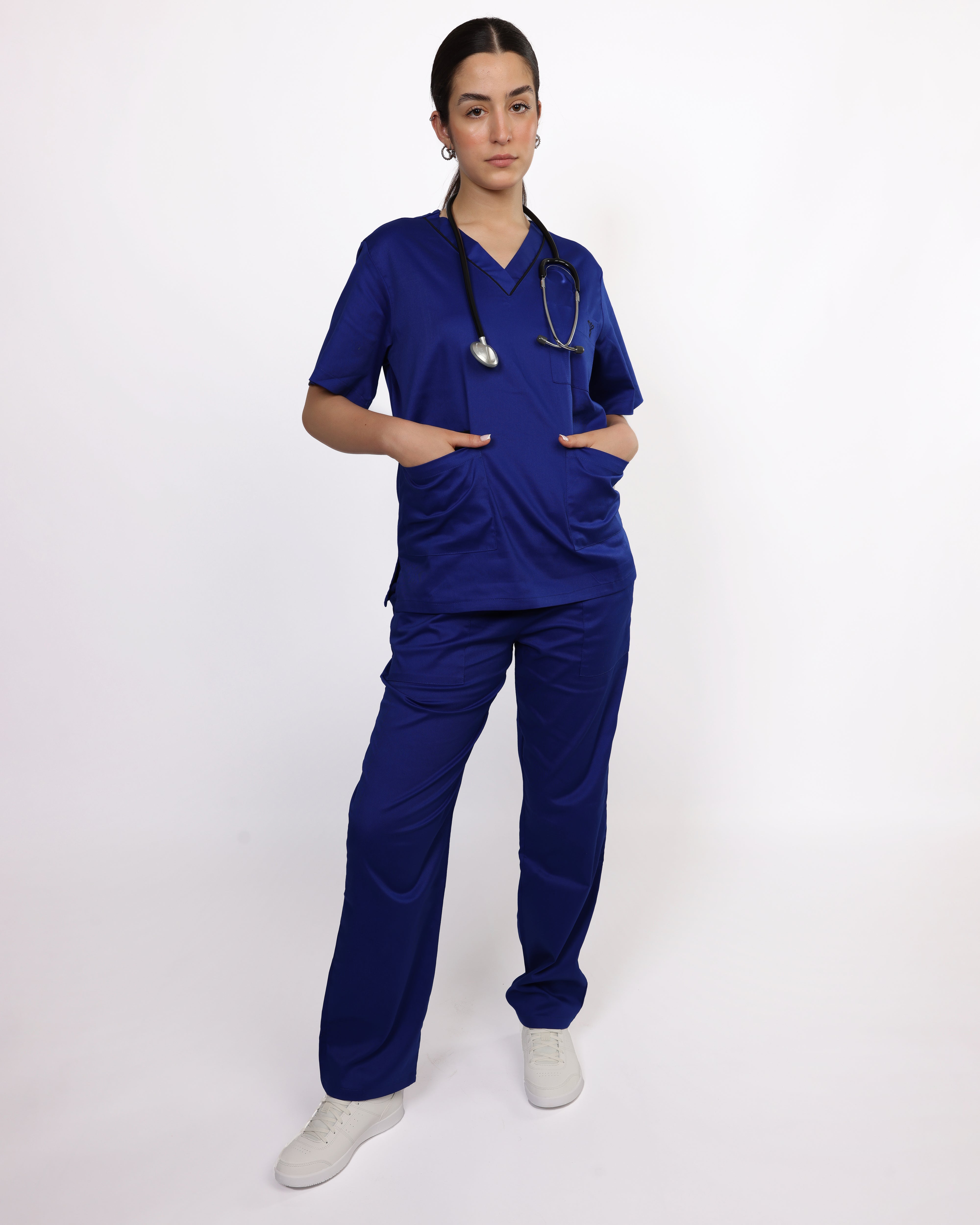 Pyjama de Bloc Col V Stretch Femme - Bleu Roi