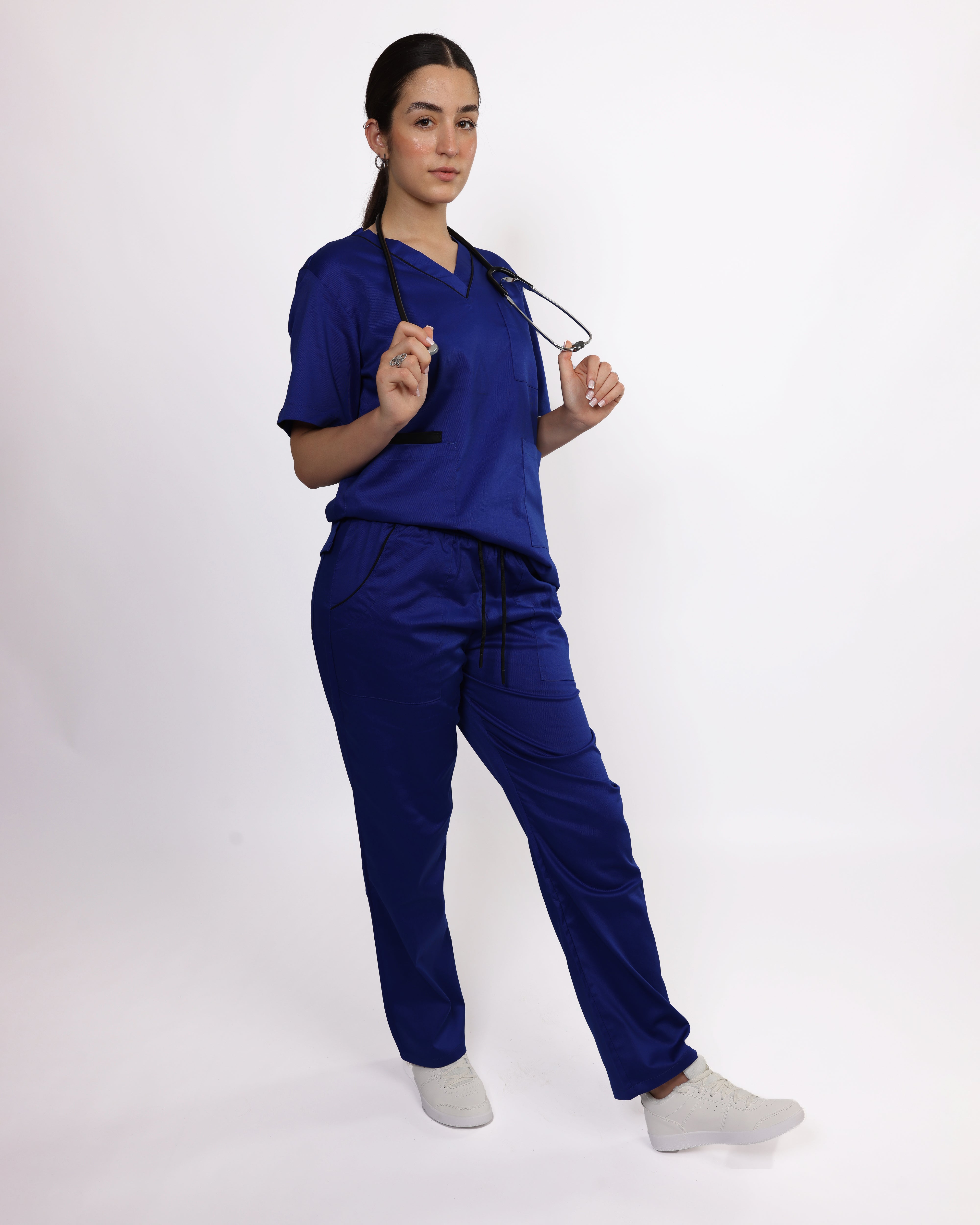 Pyjama de Bloc Col V Stretch Femme - Bleu Roi