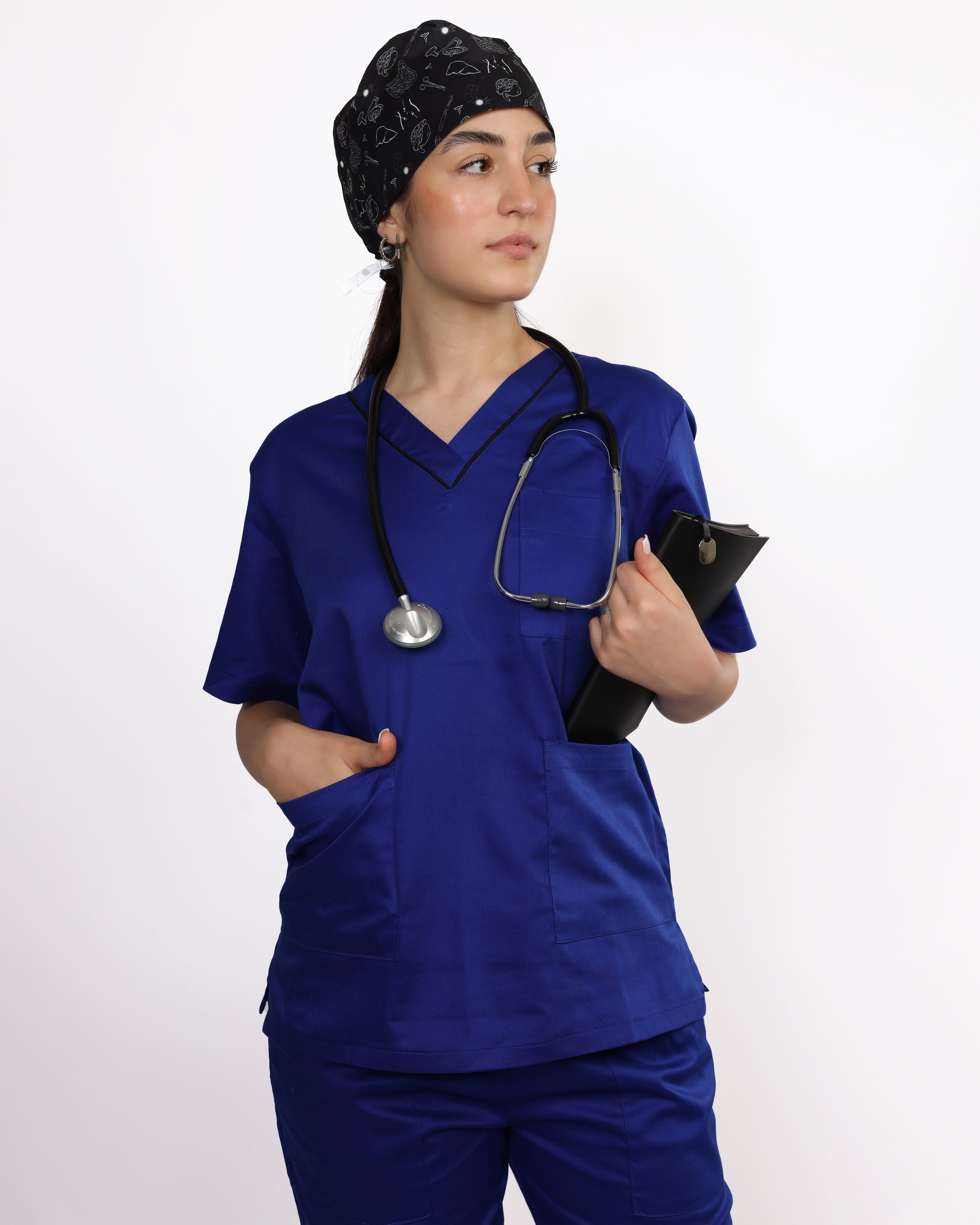 Pyjama de Bloc Col V Stretch Femme - Bleu Roi