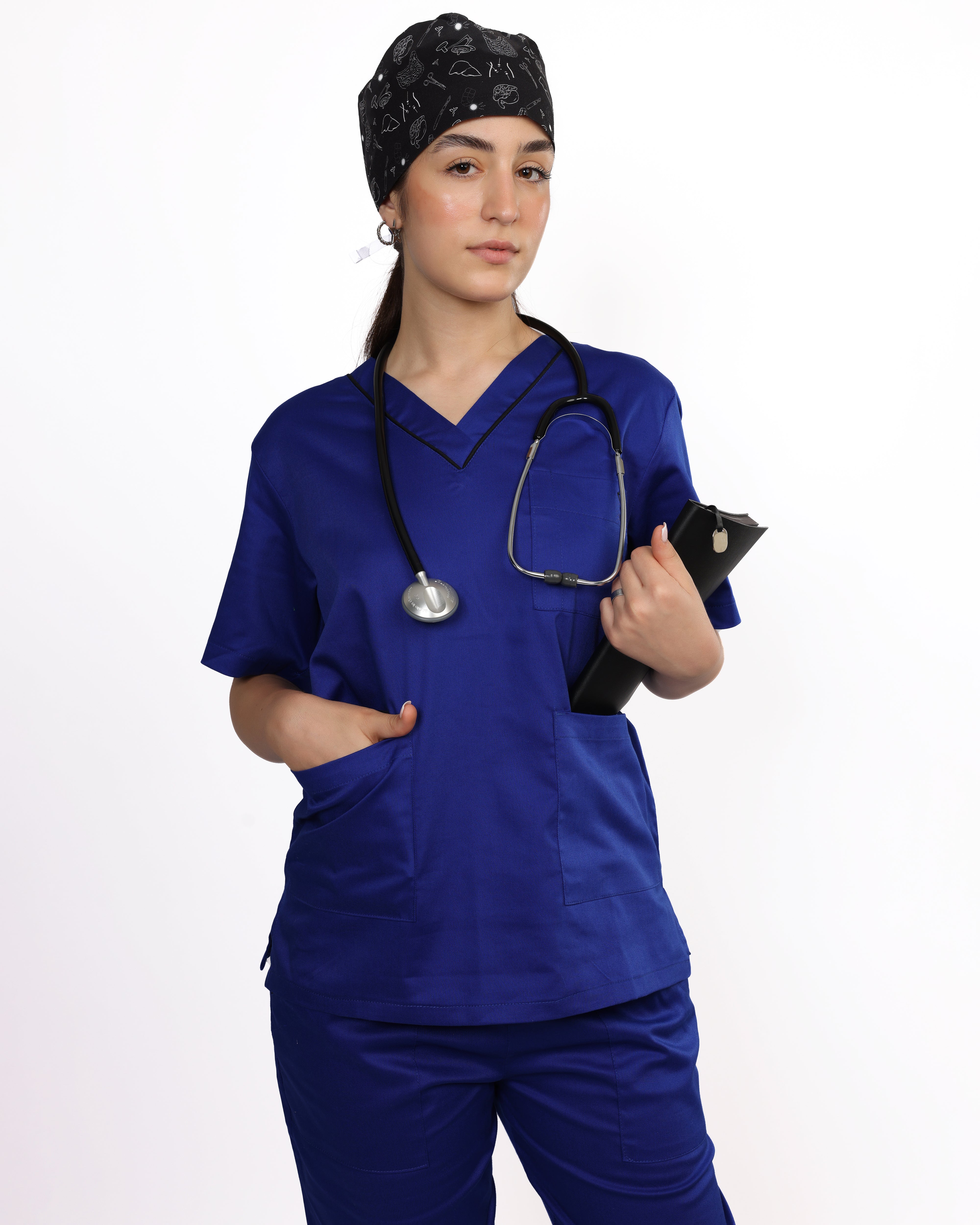 Pyjama de Bloc Col V Stretch Femme - Bleu Roi