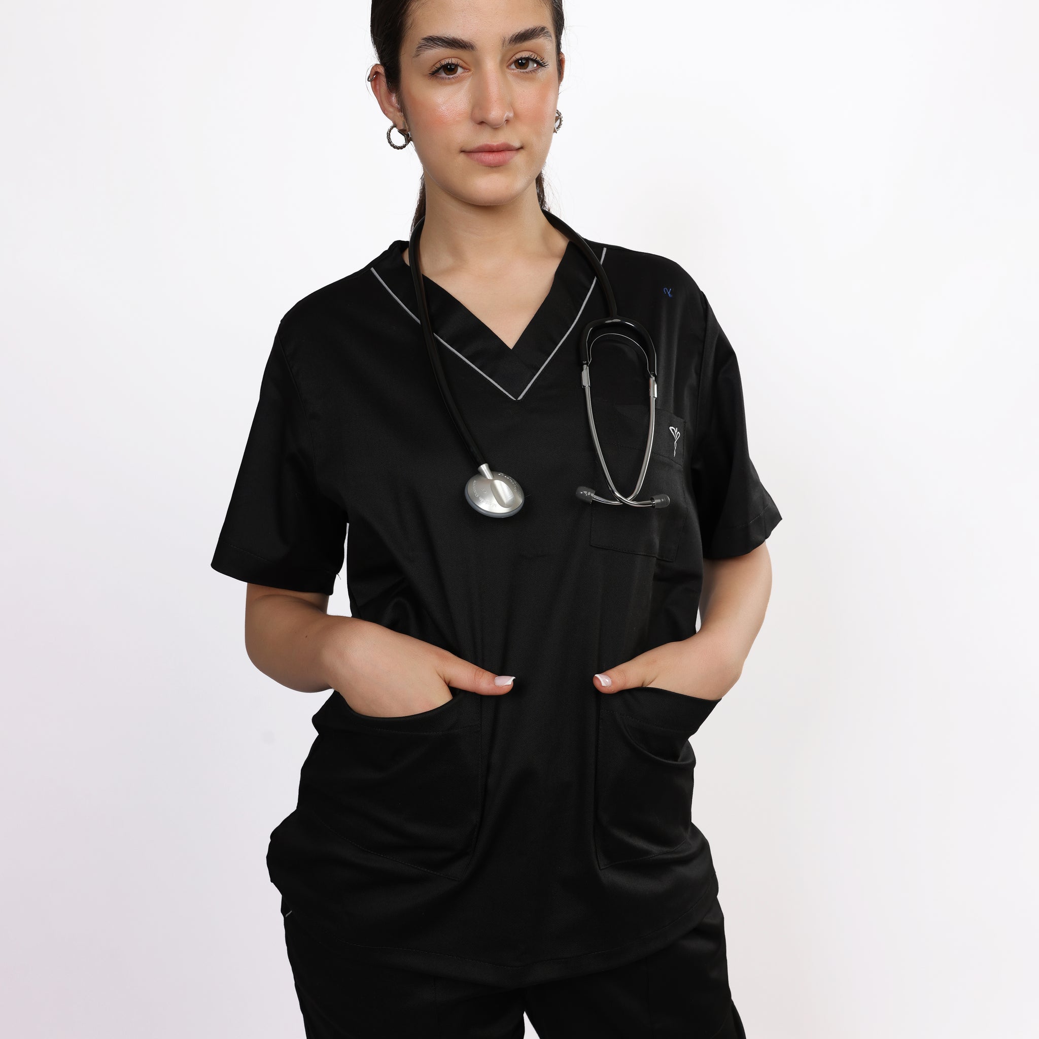 Pyjama de Bloc Col V Stretch Femme - Noir
