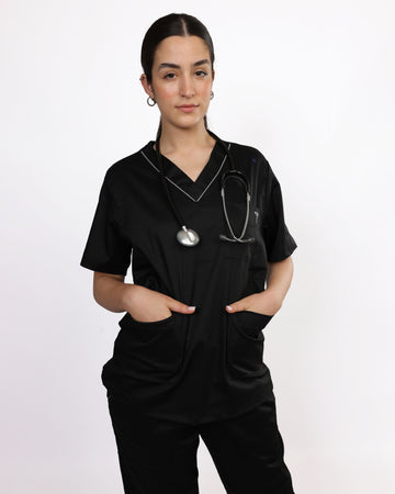 Pyjama de Bloc Col V Stretch Femme - Noir