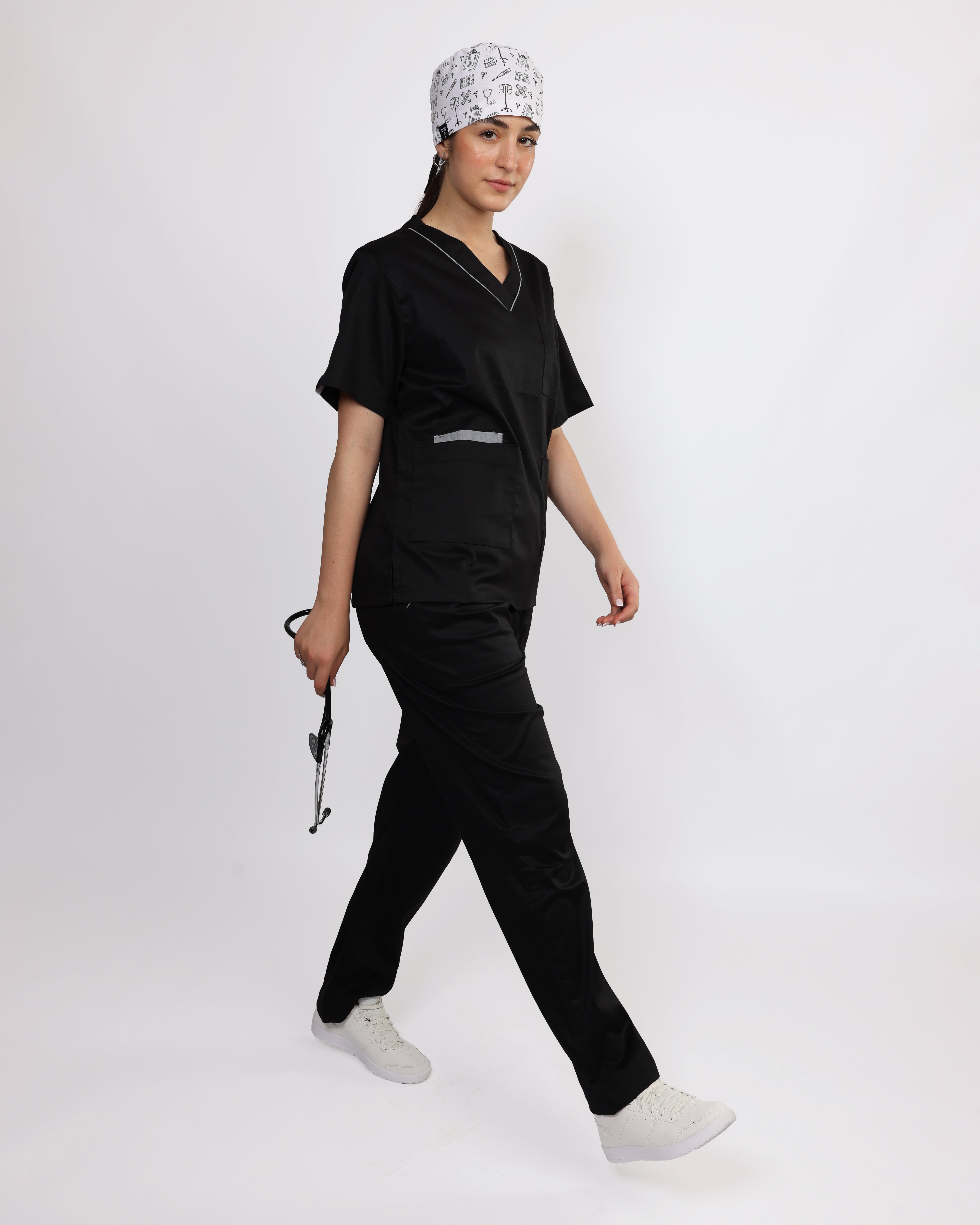 Pyjama de Bloc Col V Stretch Femme - Noir