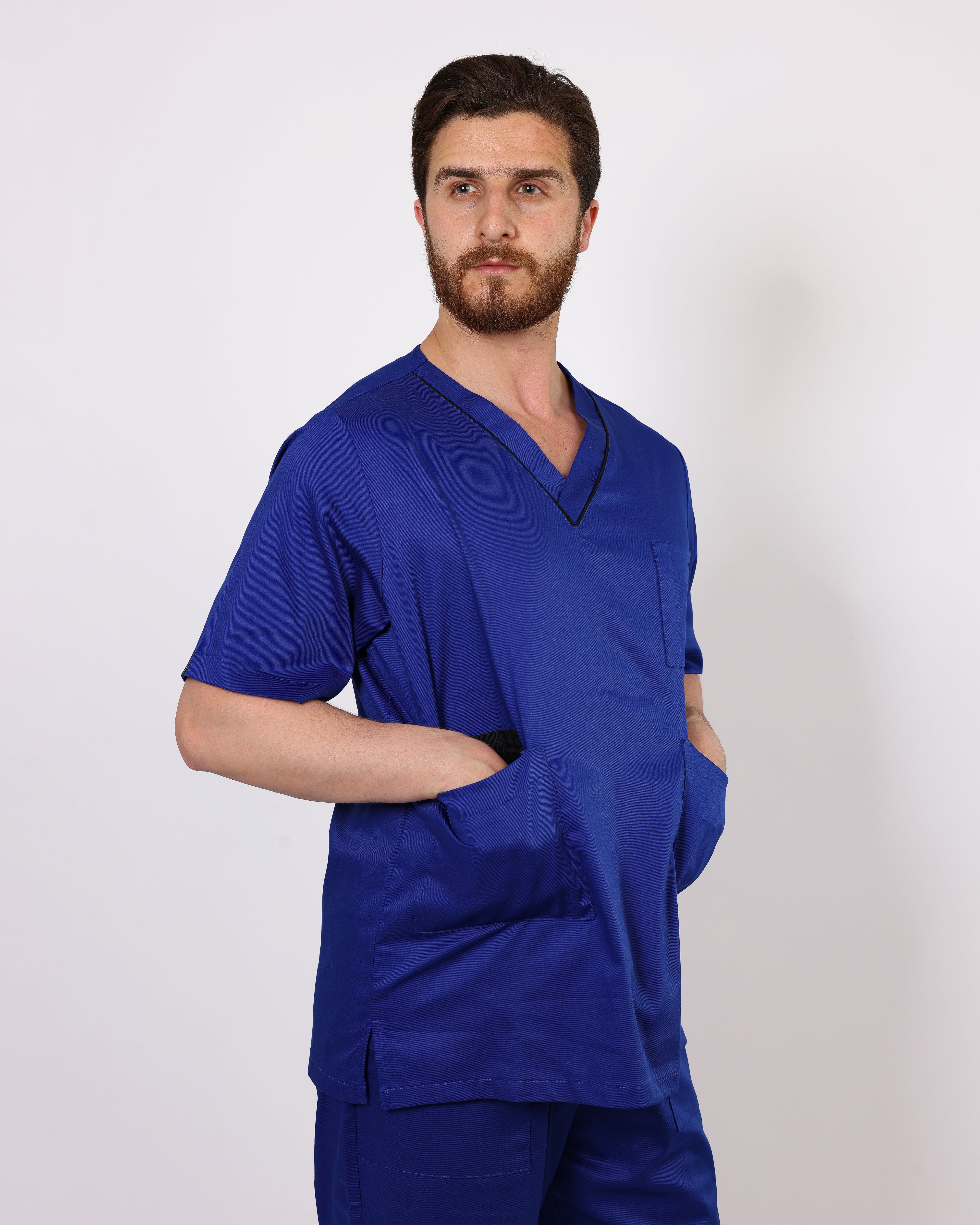 Pyjama de Bloc Col V Stretch Homme - Bleu Roi