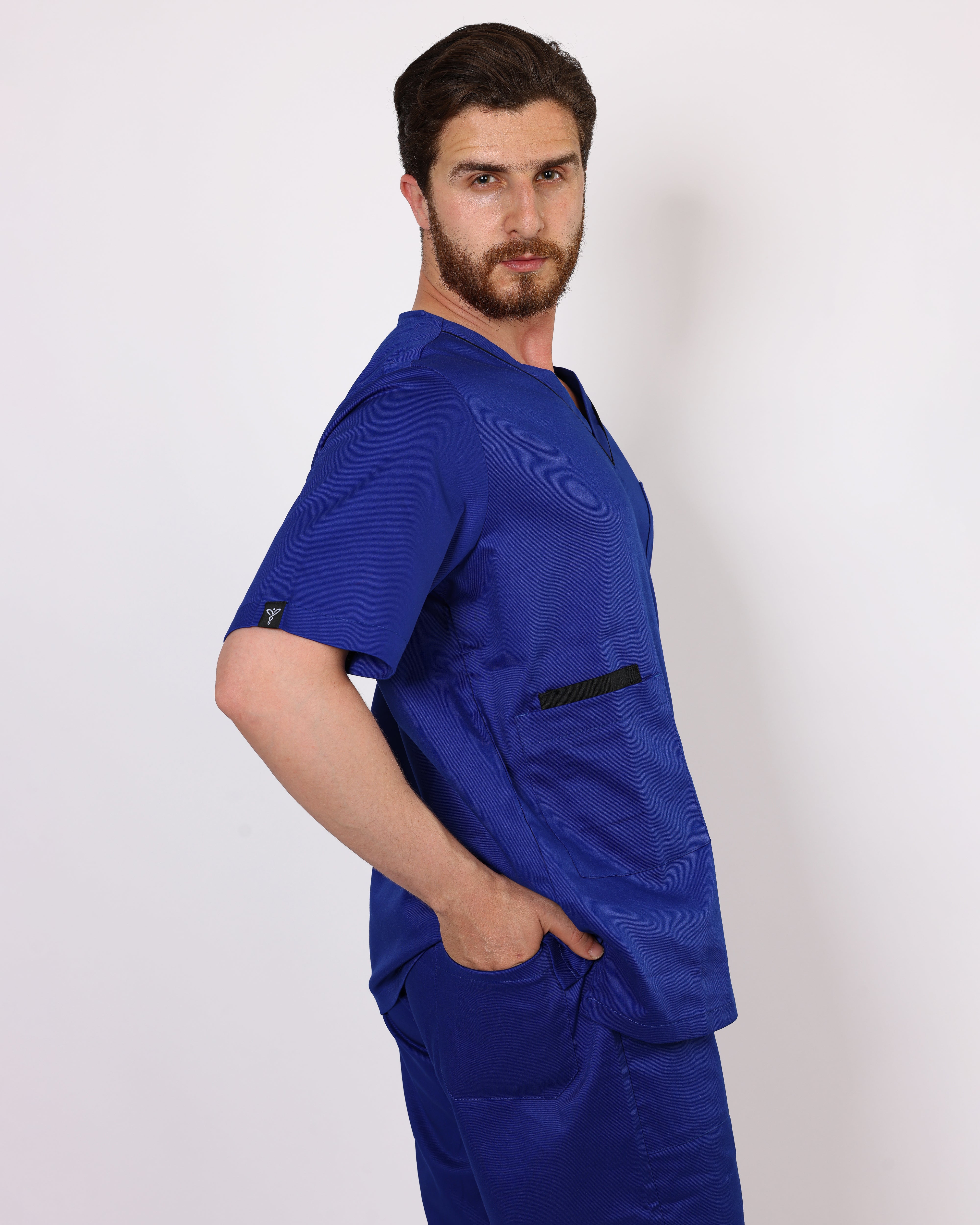Pyjama de Bloc Col V Stretch Homme - Bleu Roi