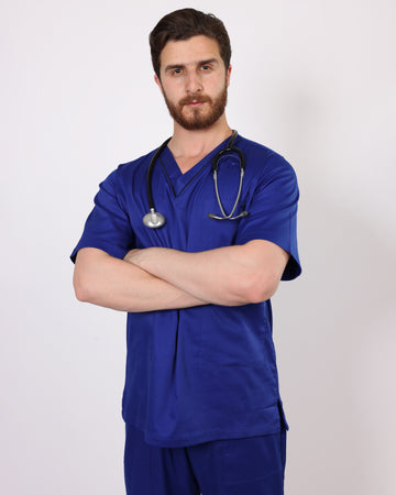 Pyjama de Bloc Col V Stretch Homme - Bleu Roi