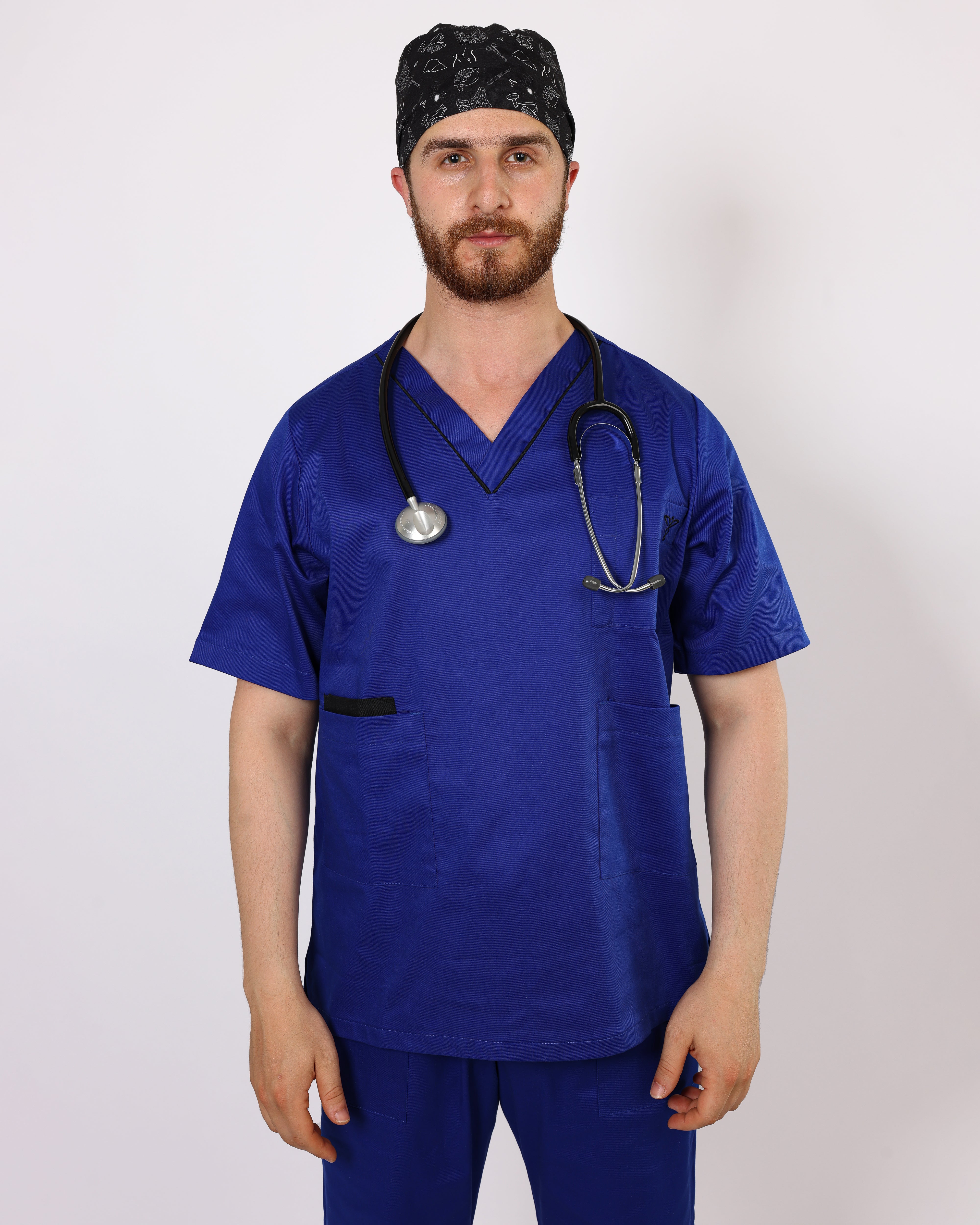 Pyjama de Bloc Col V Stretch Homme - Bleu Roi