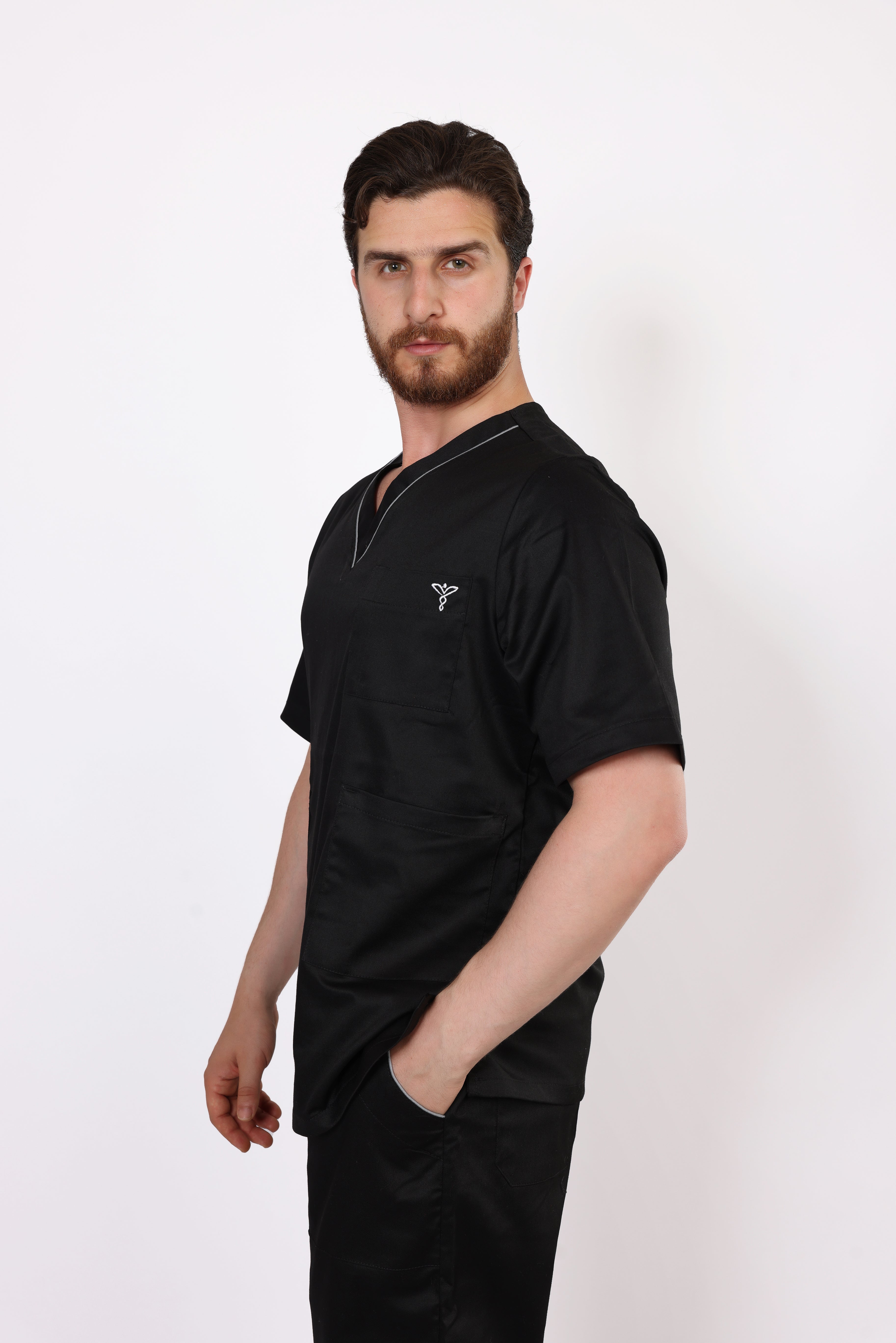 Pyjama de Bloc Col V Stretch Homme - Noir