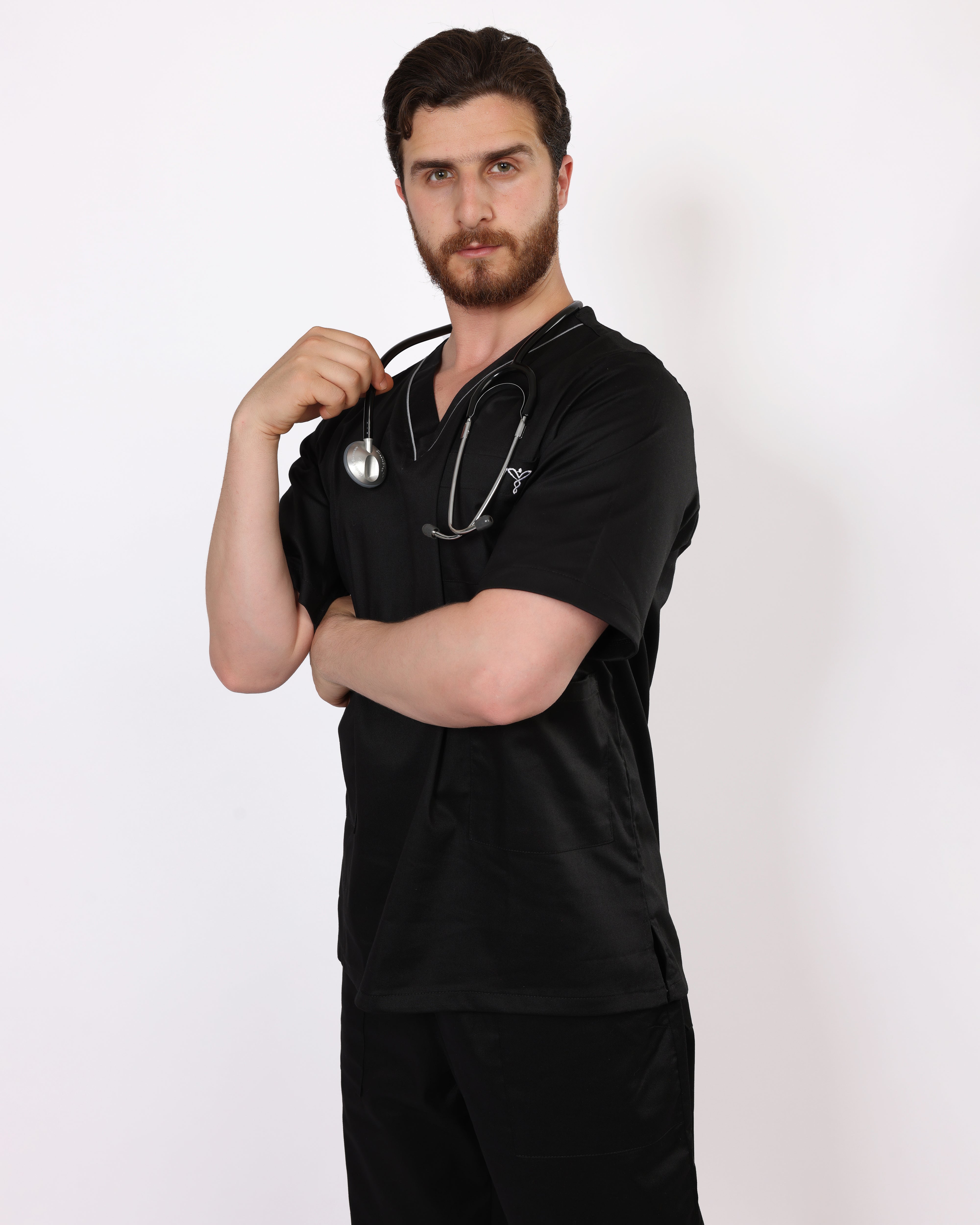 Pyjama de Bloc Col V Stretch Homme - Noir
