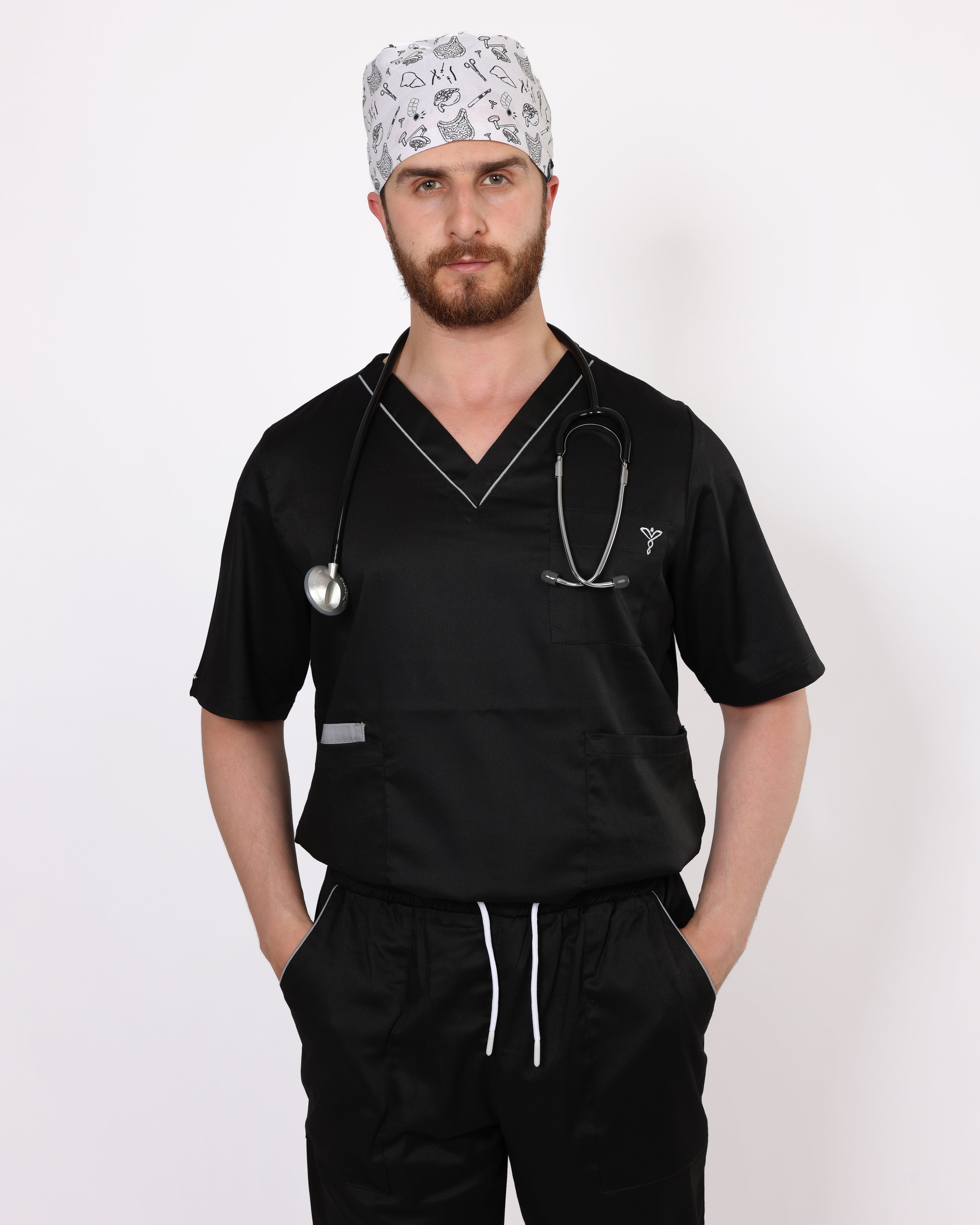 Pyjama de Bloc Col V Stretch Homme - Noir