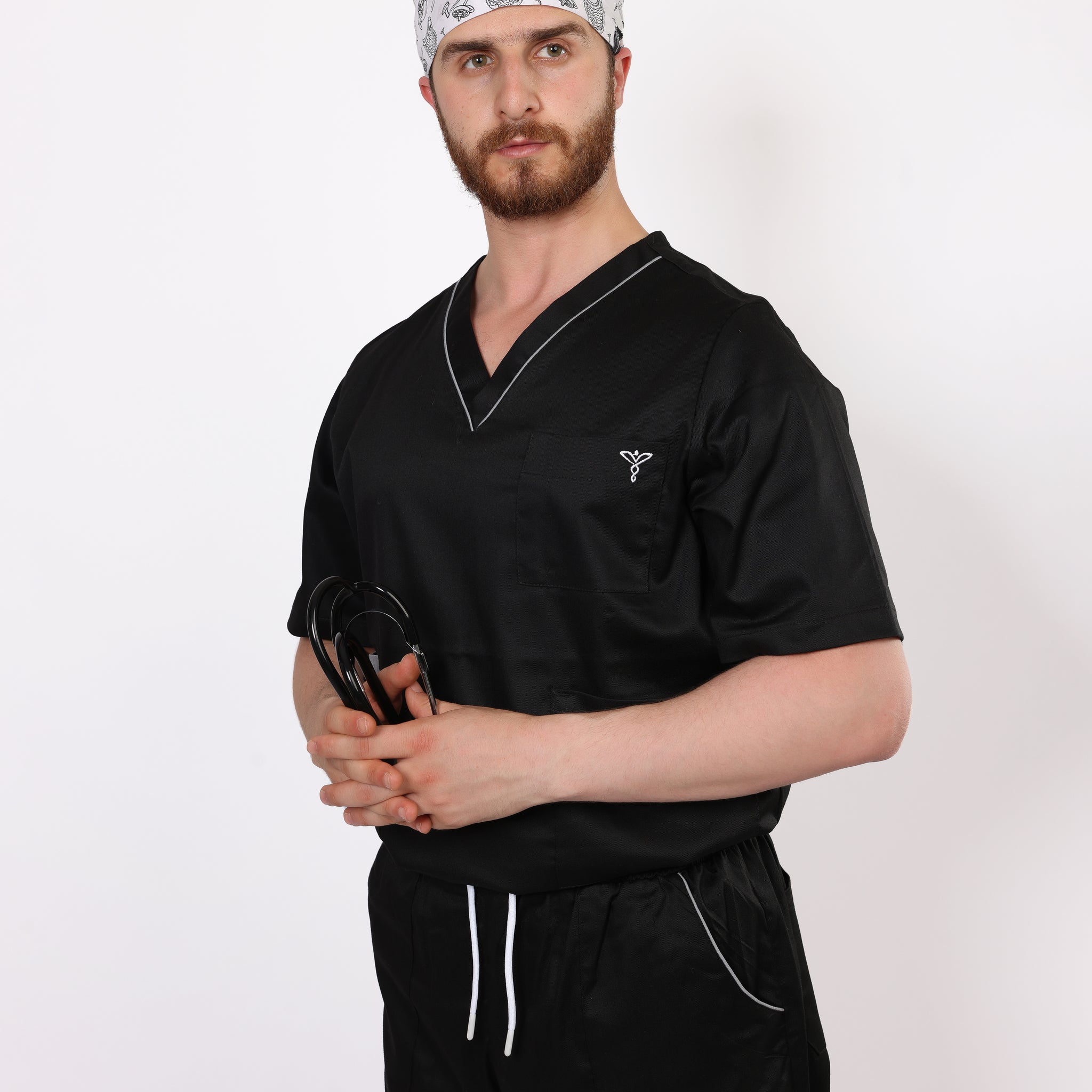 Pyjama de Bloc Col V Stretch Homme - Noir