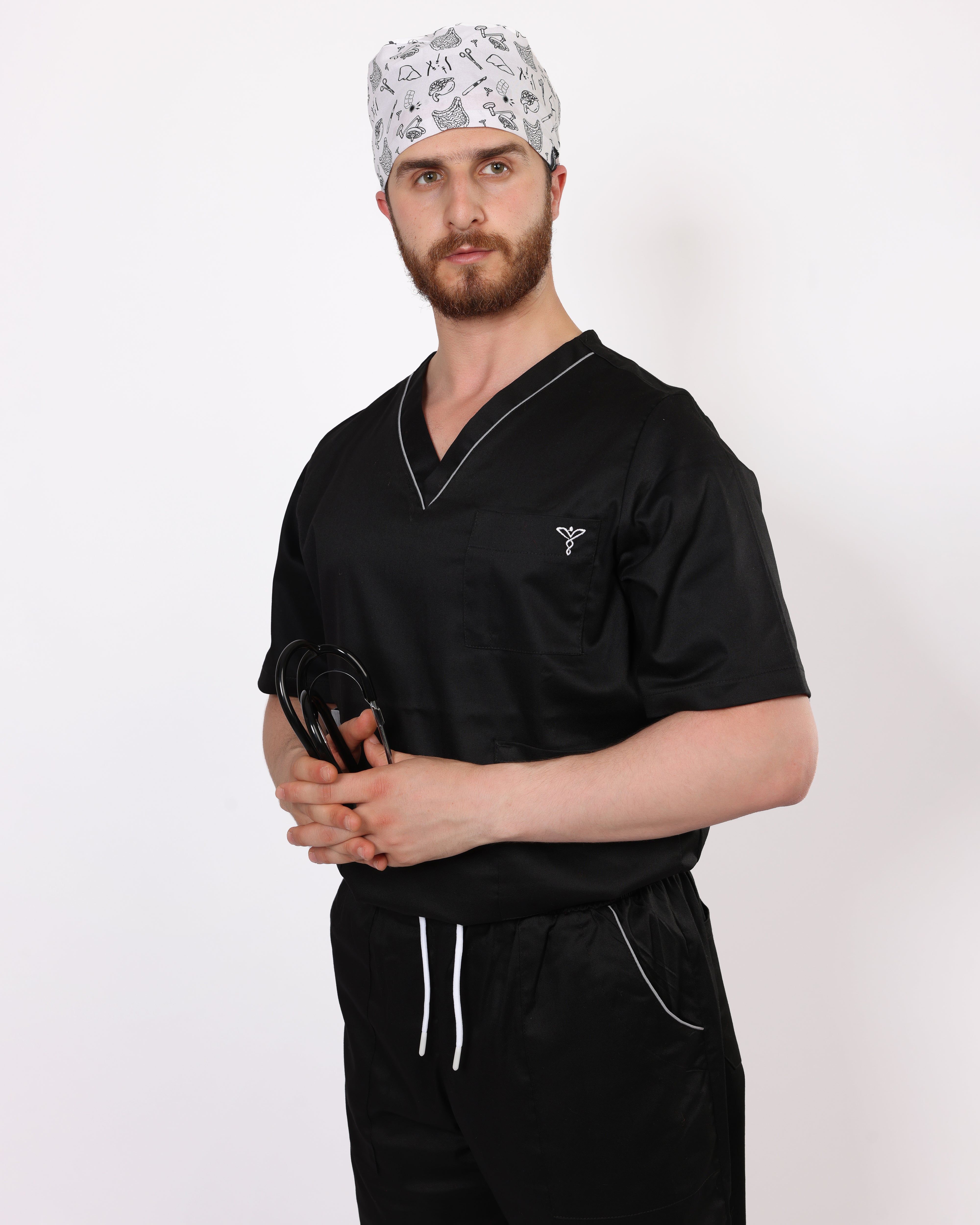 Pyjama de Bloc Col V Stretch Homme - Noir