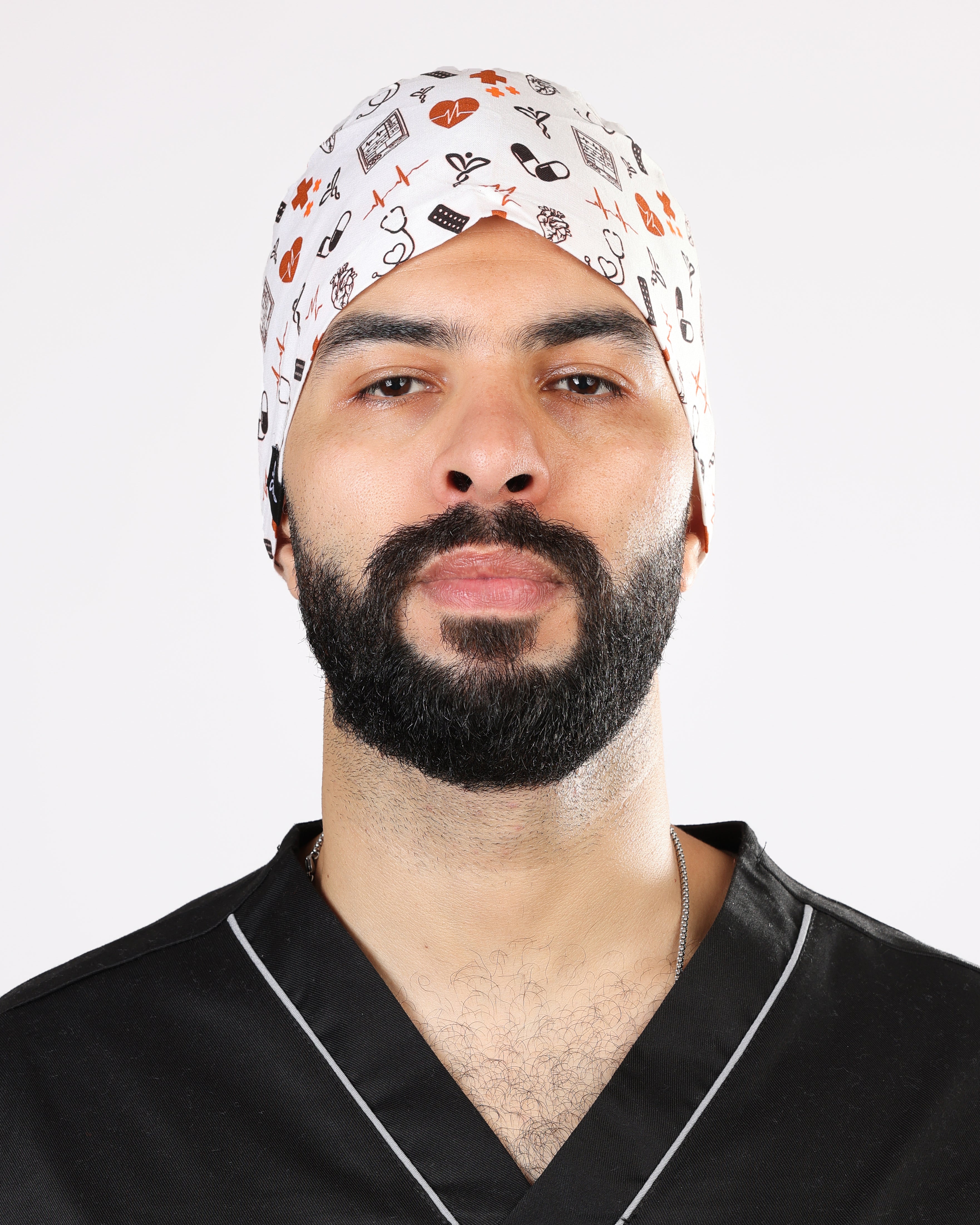 Calot Médical Unisexe –  Motif Heartbeat Blanc Cassé