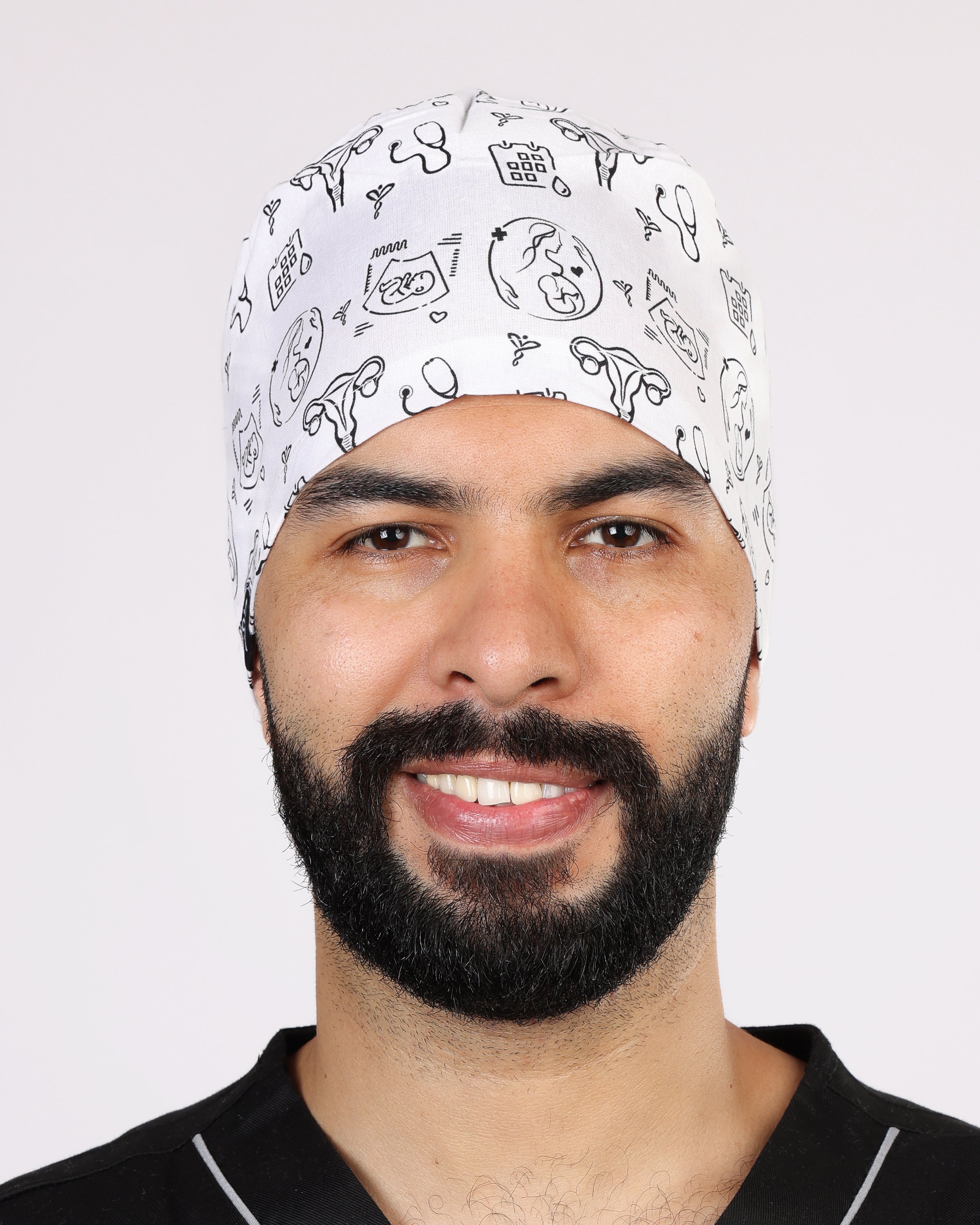 Calot Médical Unisexe – Motif Gynéco Fond Blanc Motifs Noir