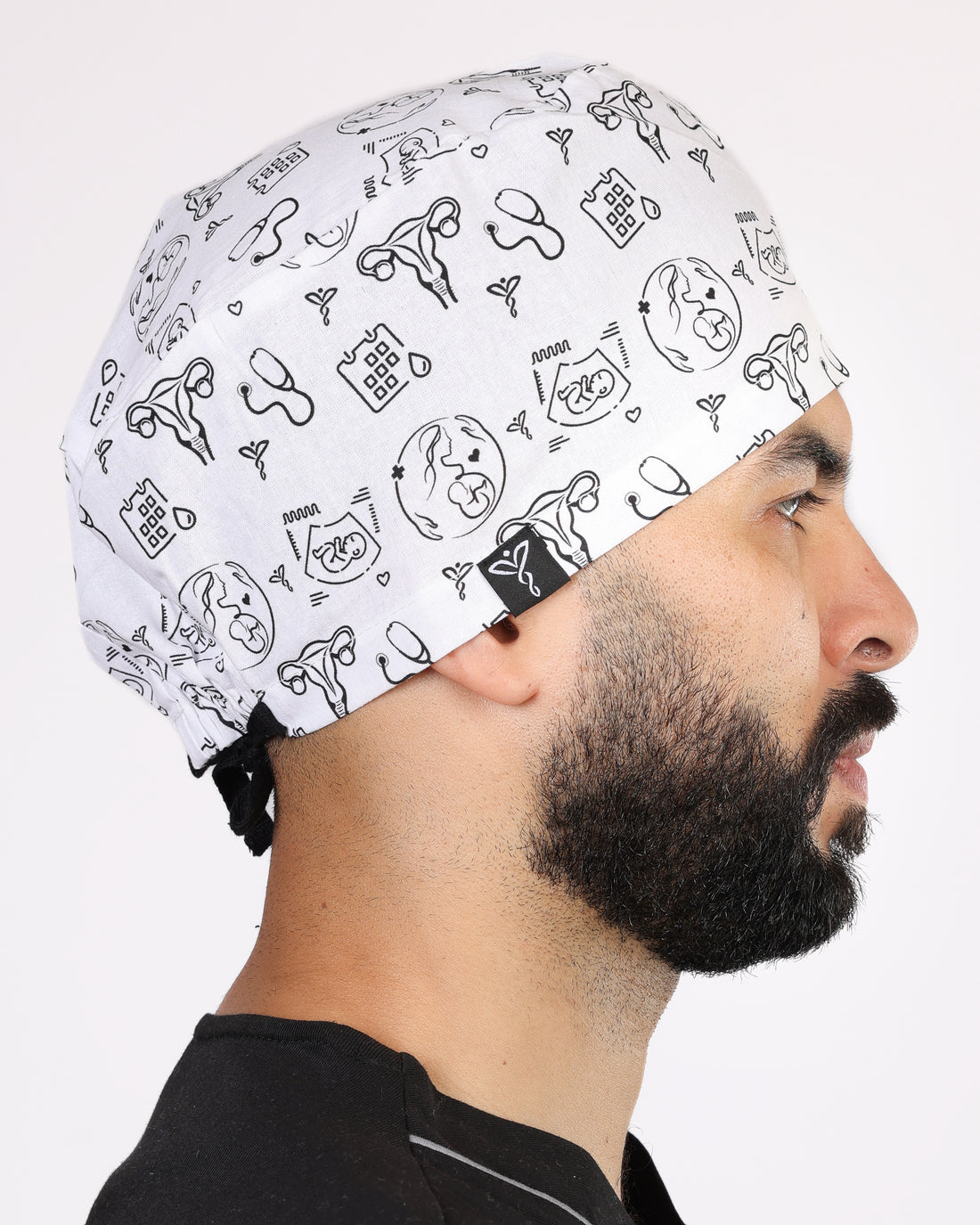 Calot Médical Unisexe – Motif Gynéco Fond Blanc Motifs Noir