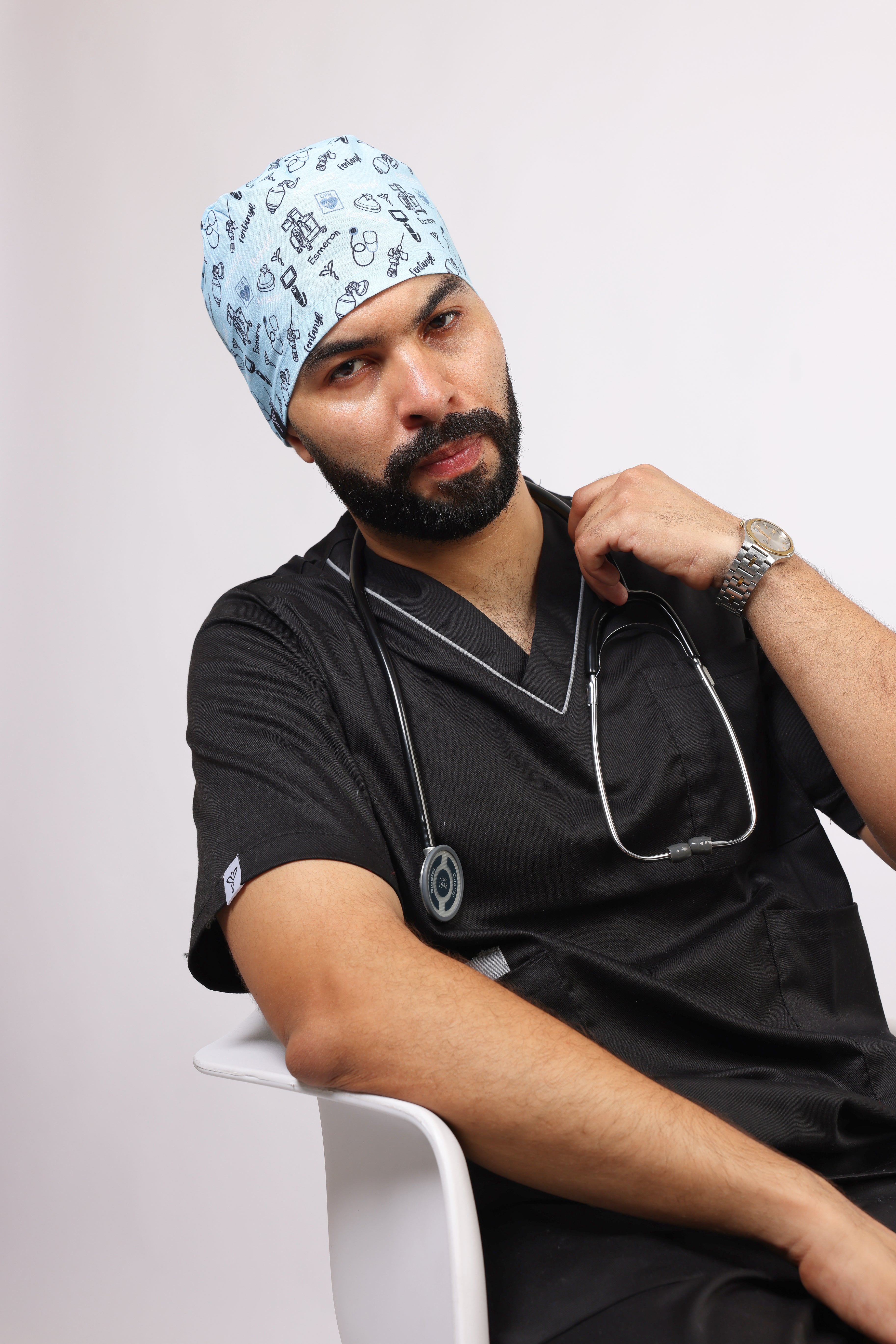 Calot Médical Unisexe – Motif Anesthésie Bleu Ciel