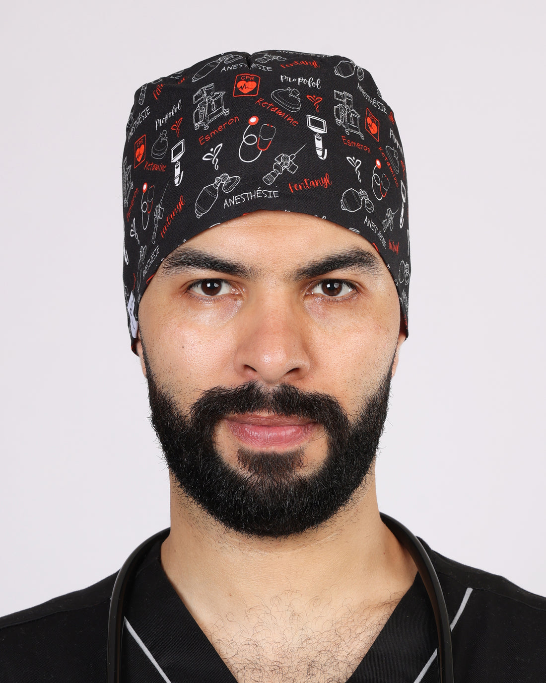 Calot Médical Unisexe – Motif Anesthésie Noir