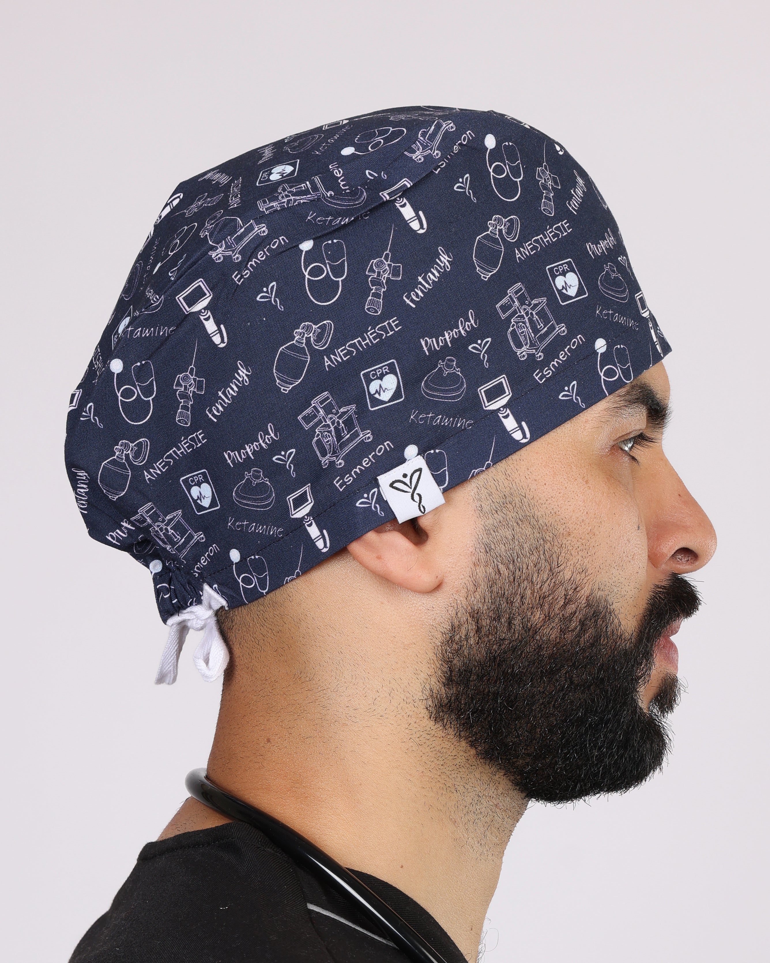 Calot Médical Unisexe – Motif Anesthésie Noir