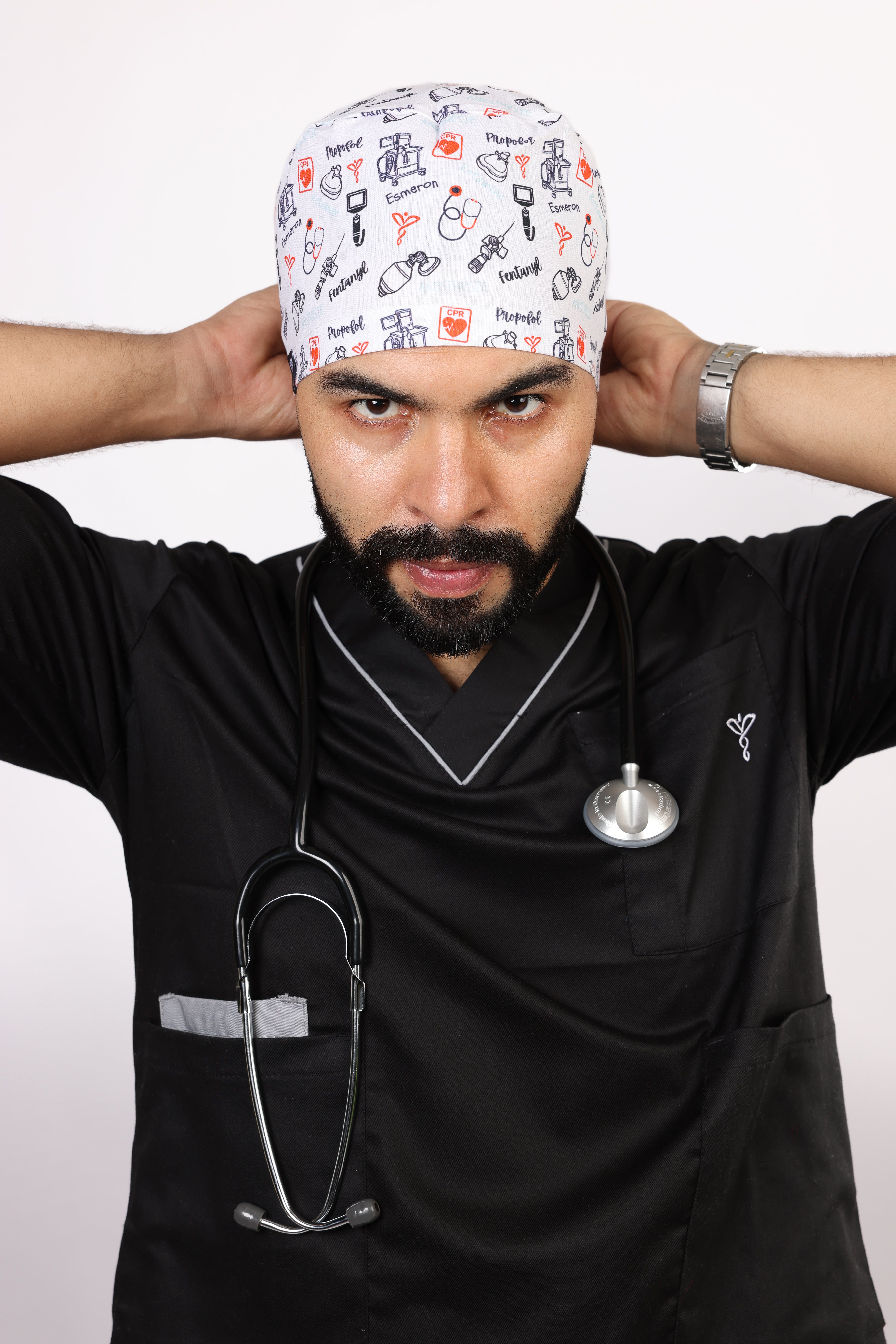 Calot Médical Unisexe – Motif Anesthésie Blanc