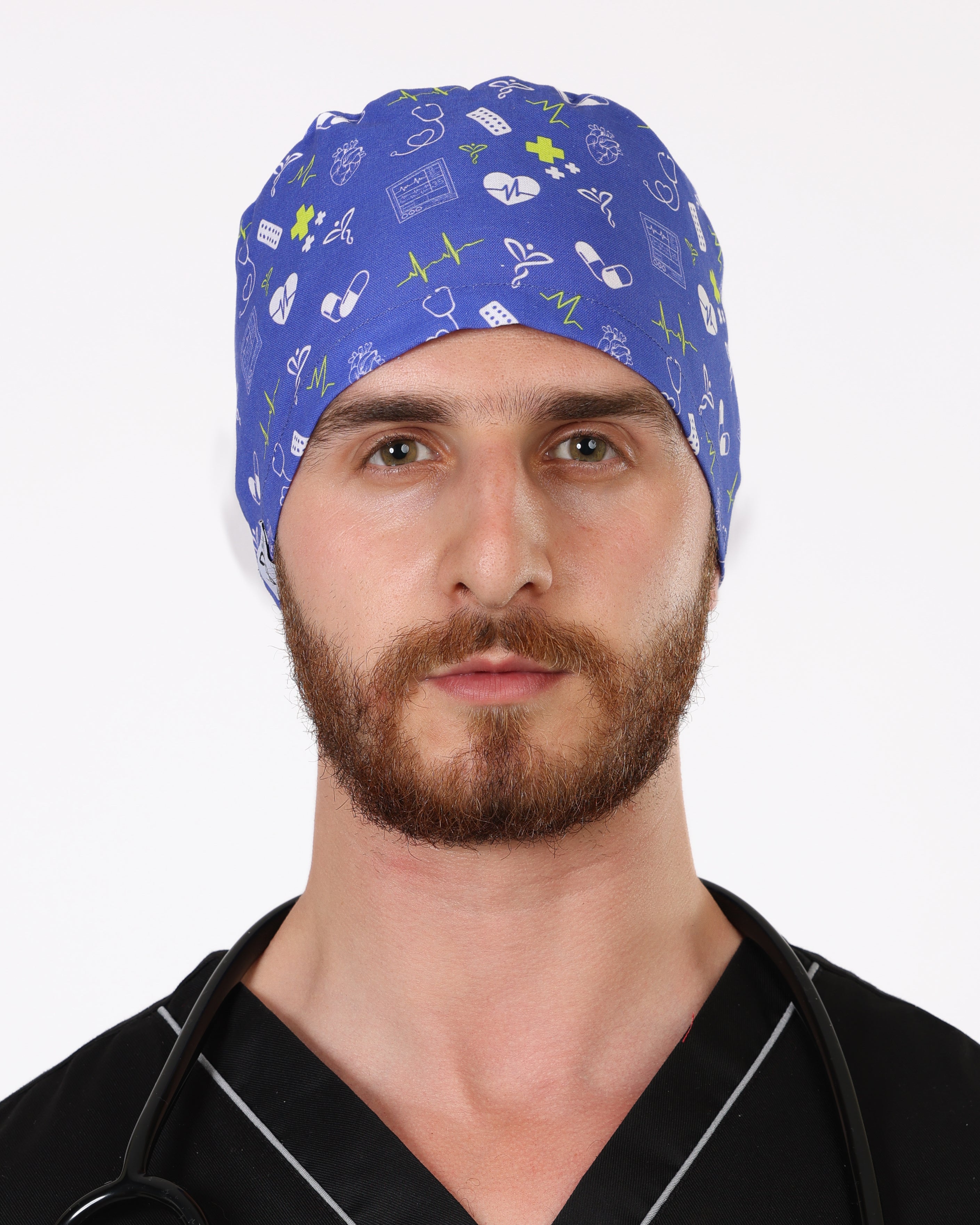 Calot Médical Unisexe –  Motif Heartbeat Bleu Roi