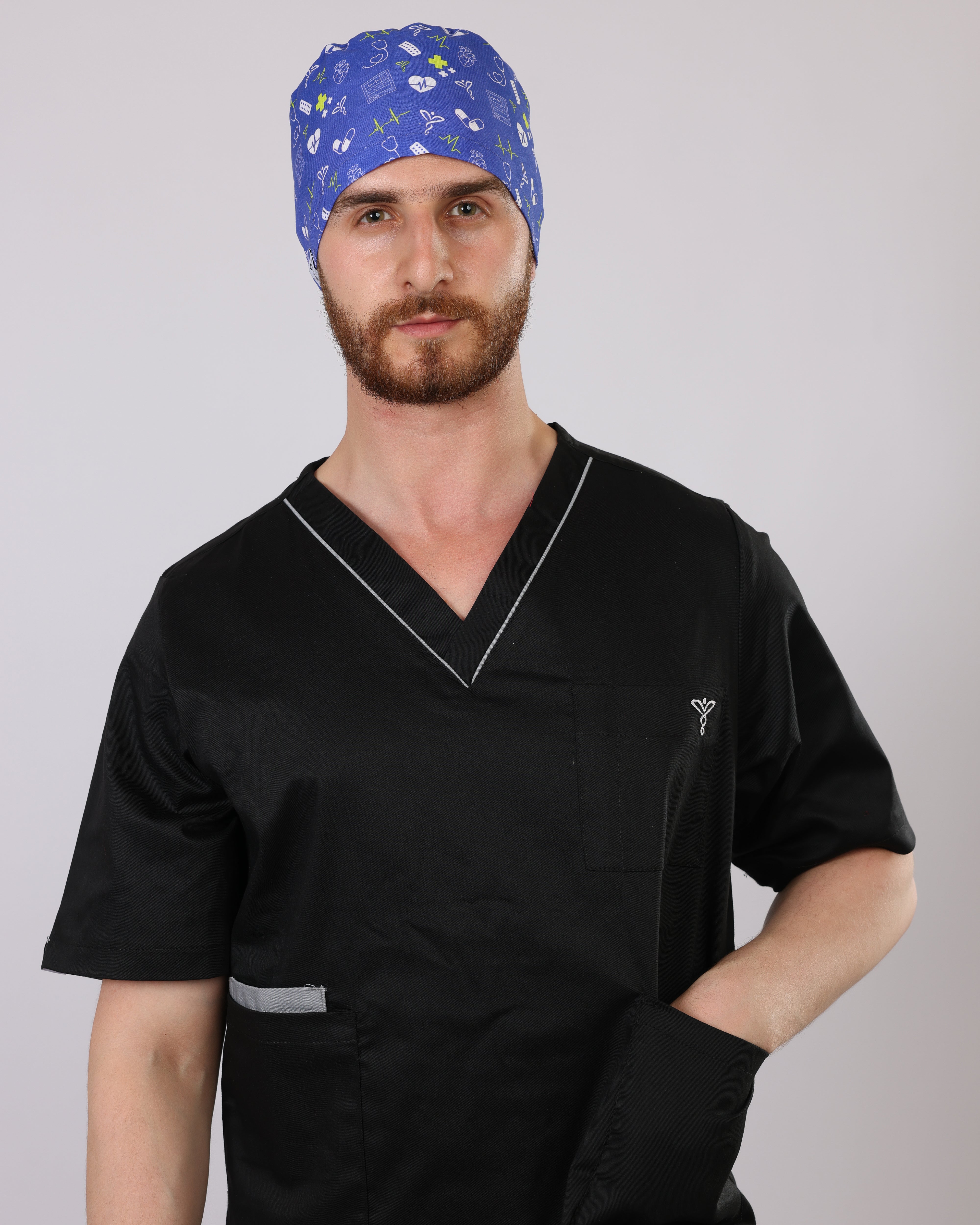 Calot Médical Unisexe –  Motif Heartbeat Bleu Roi