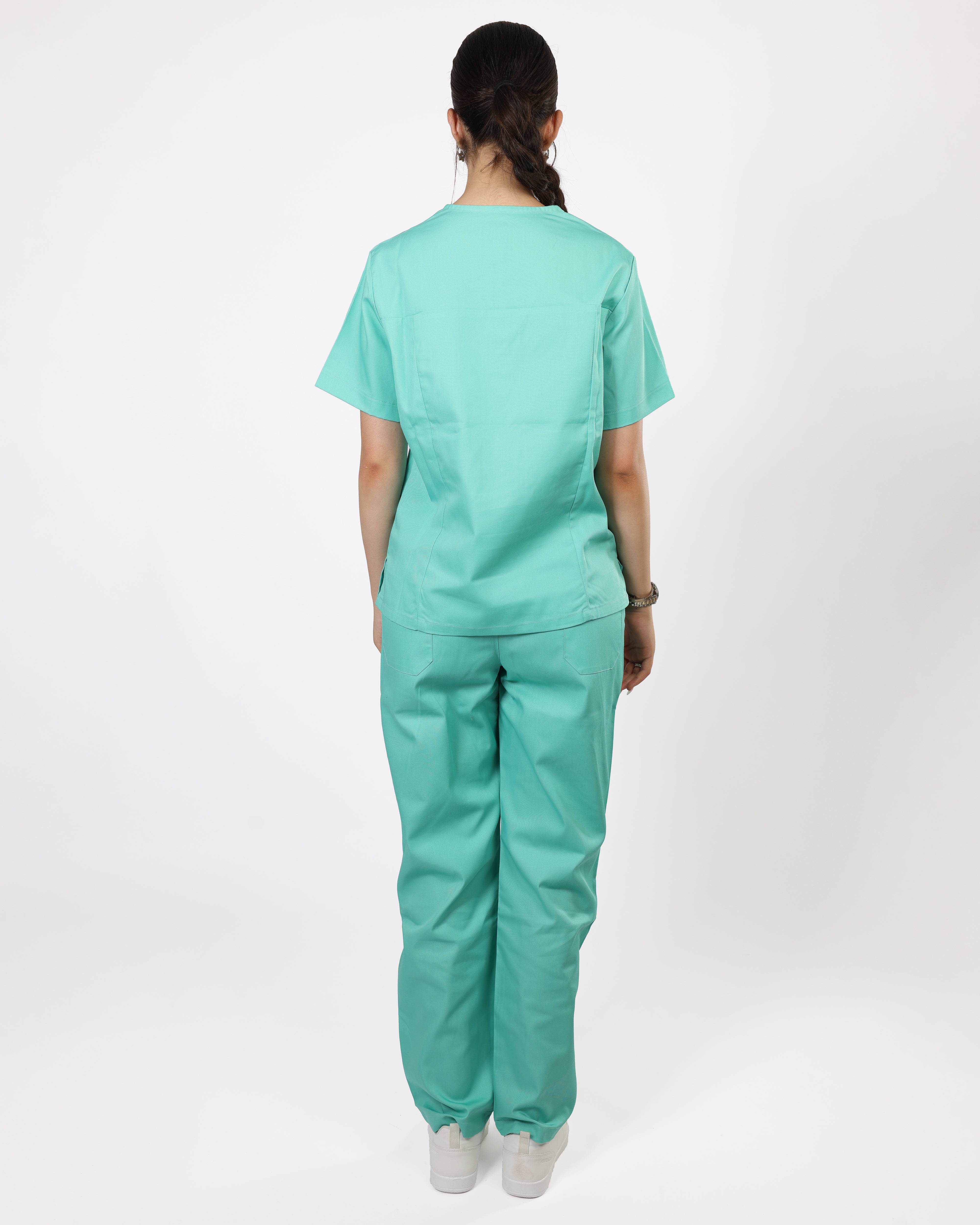 Pyjama de Bloc Col V Stretch Femme - Vert D'Eau