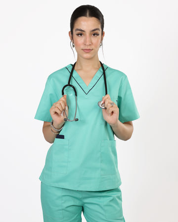 Pyjama de Bloc Col V Stretch Femme - Vert D'Eau