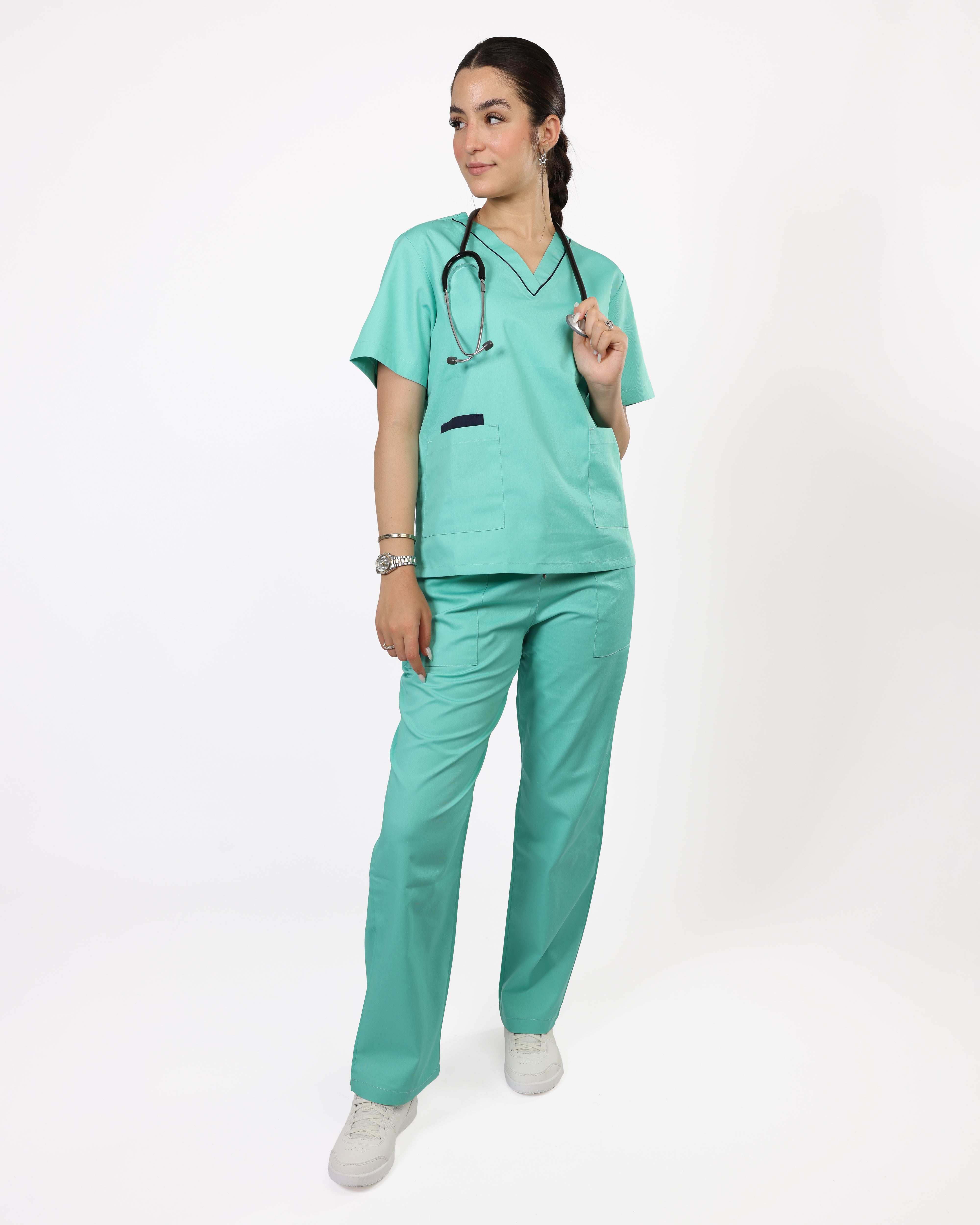 Pyjama de Bloc Col V Stretch Femme - Vert D'Eau