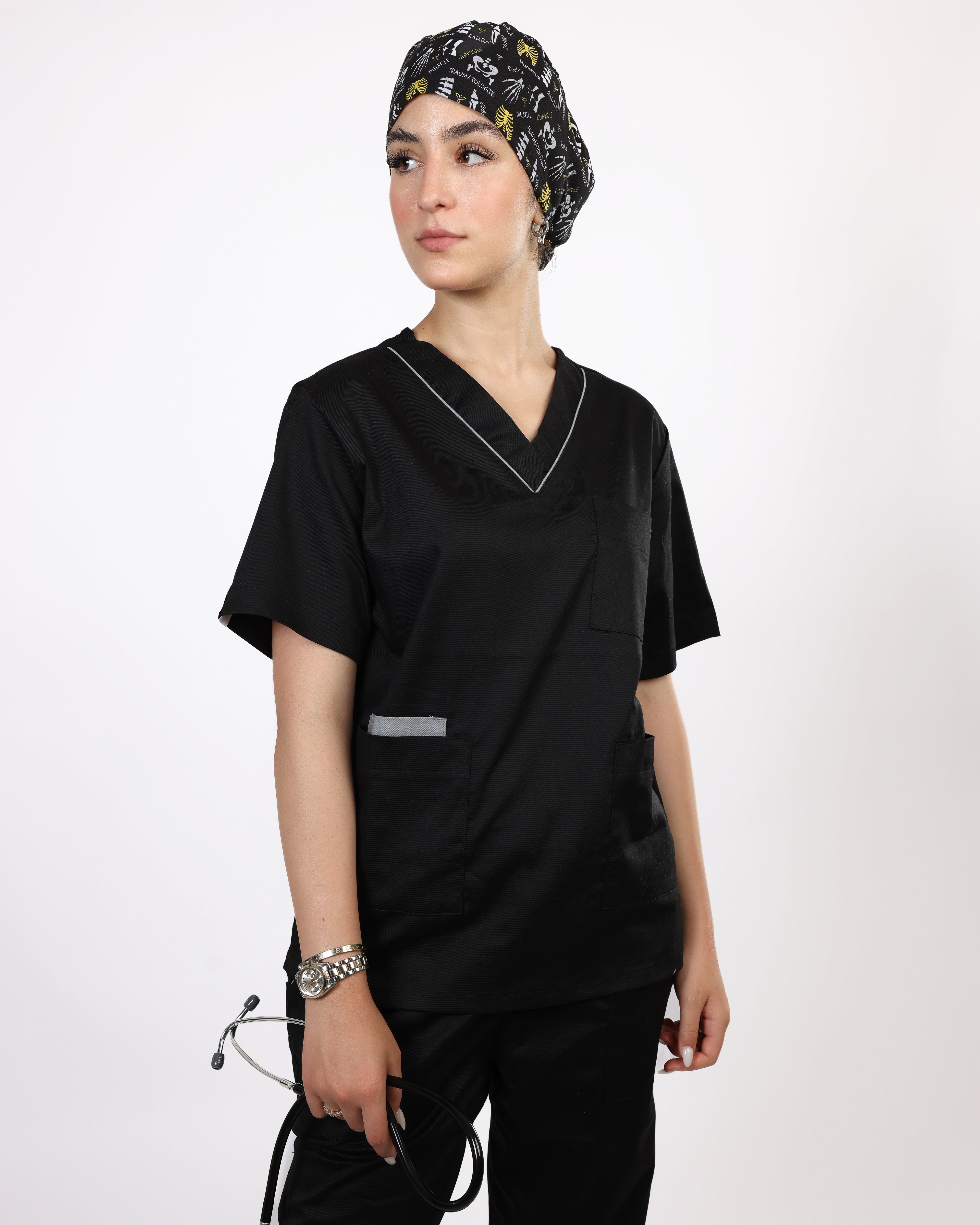 Calot Médical Unisexe –  Motif Traumato Noir