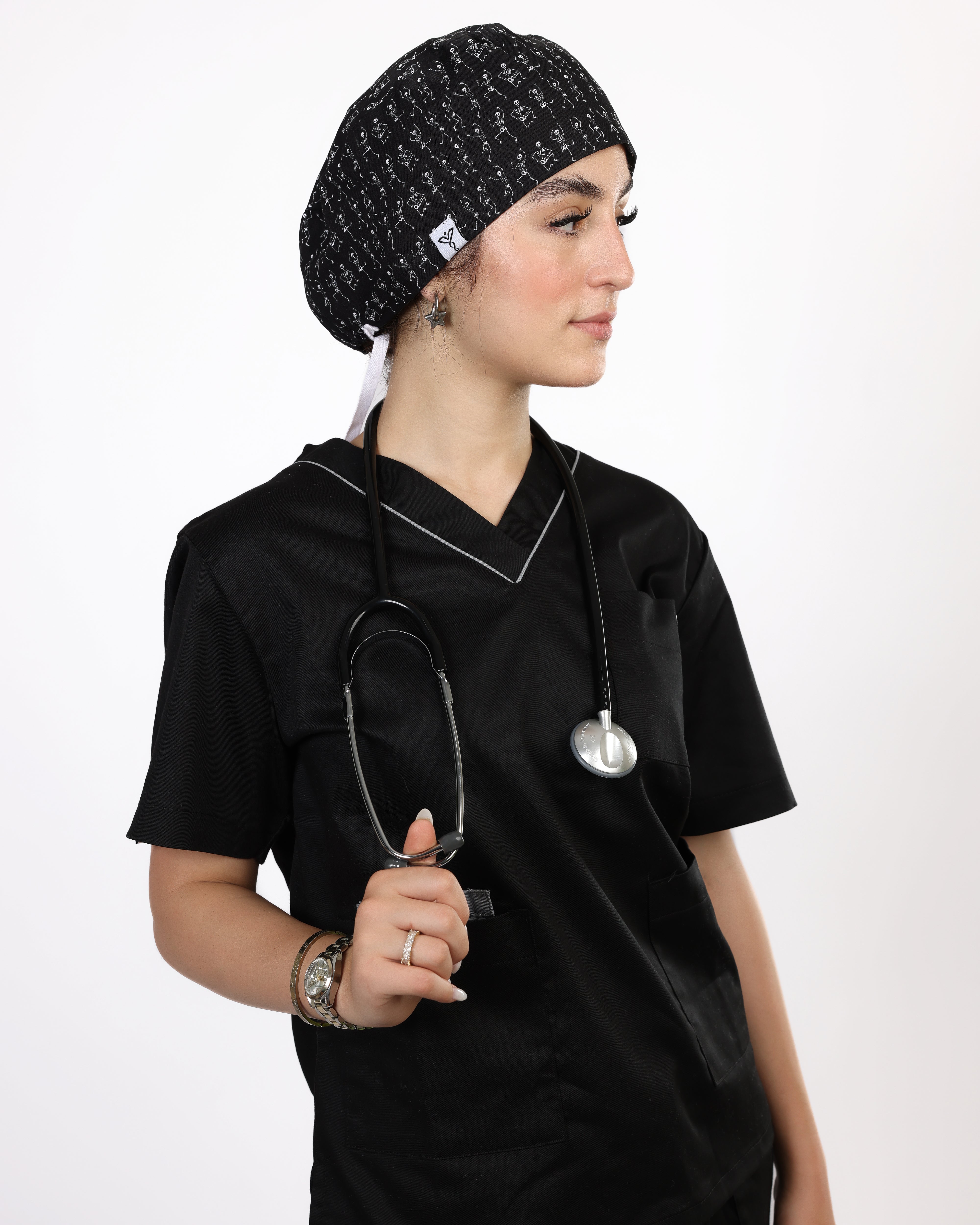 Calot Médical Unisexe – Motif Squelettes Fun Noir