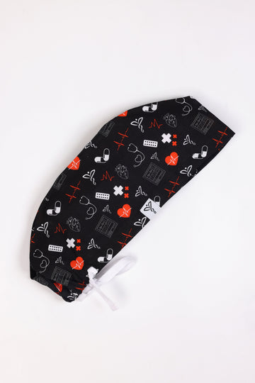 Calot Médical Unisexe –  Motif Heartbeat Noir